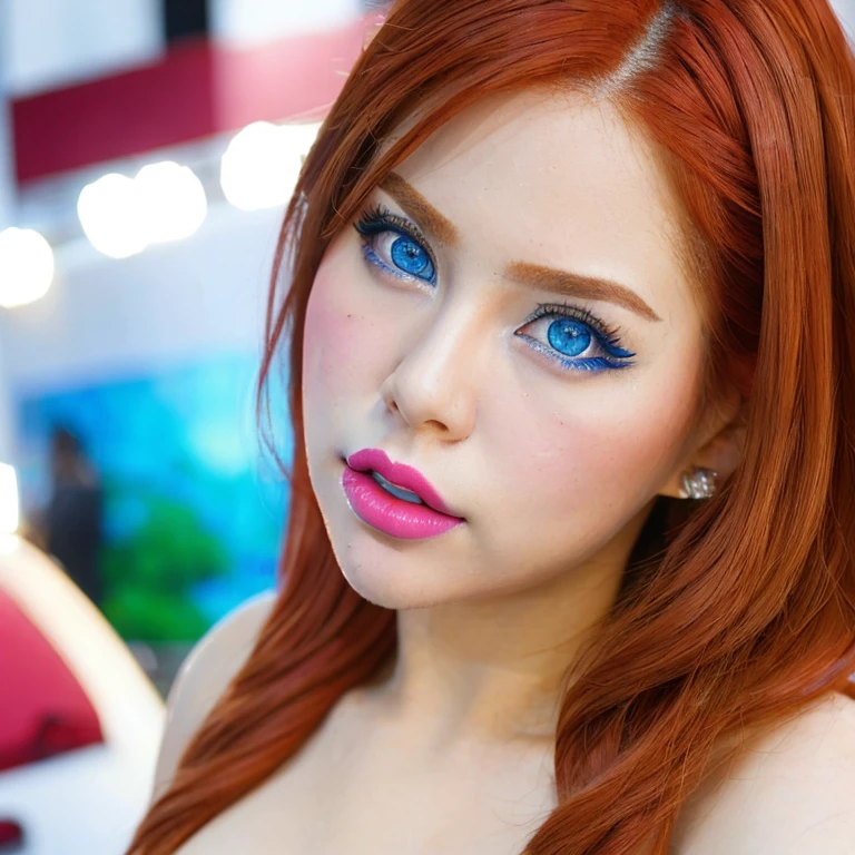 (masterpiece, best quality:1.2),1girl,solo,(NSFW:1.6), (high detailed realistic natural red hair, beautiful realistic hairstyle:1.3), (beautiful realistic eyes,high detailed realistic blue eyes, proportional eyes, realistic pupils,Highly detailed:1.3),(high detailed realistic natural eyebrows),(high detailed realistic lips,beautiful realistic lips,Pink lipstick:1.3)