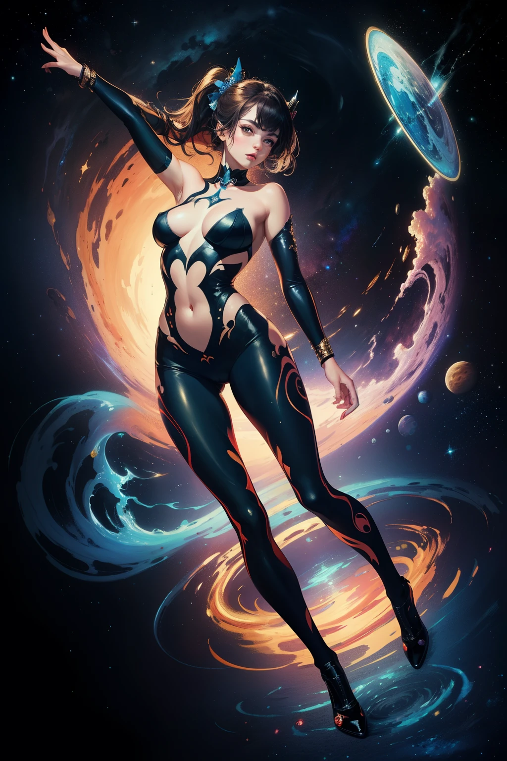 ((best quality)), ((masterpiece)), (detailed), perfect face, girl with her full body paint with universe theme