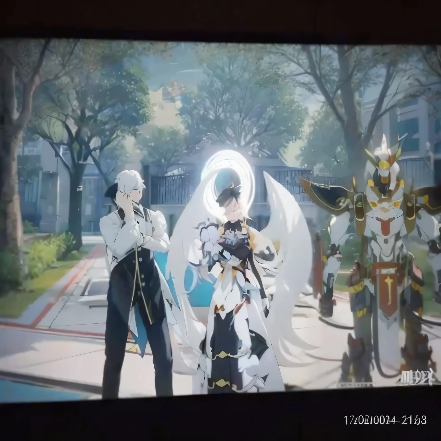 anime characters are in front of a big screen, de Arknights, Impacto Genshin character, keqing from Impacto Genshin, personagens de azur lane, Impacto Genshin style, Impacto Genshin, genshin, Krenz Cushart e Wenjun Lin, ethereal anime, video game Impacto Genshin, ethereal and mecha theme, o anime em destaque de hoje ainda