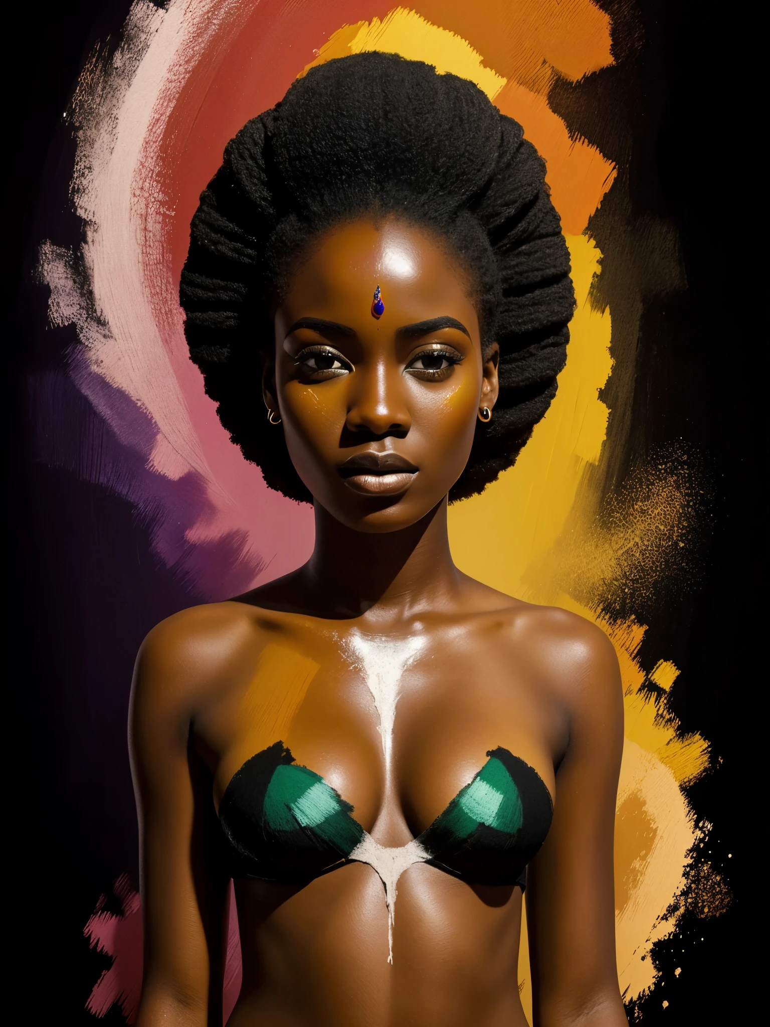 imagem de rosto de uma mulher negra estilo roupas africanas, Dispersion using paints, fundo de quadros dinamicos de imagens originais africanas