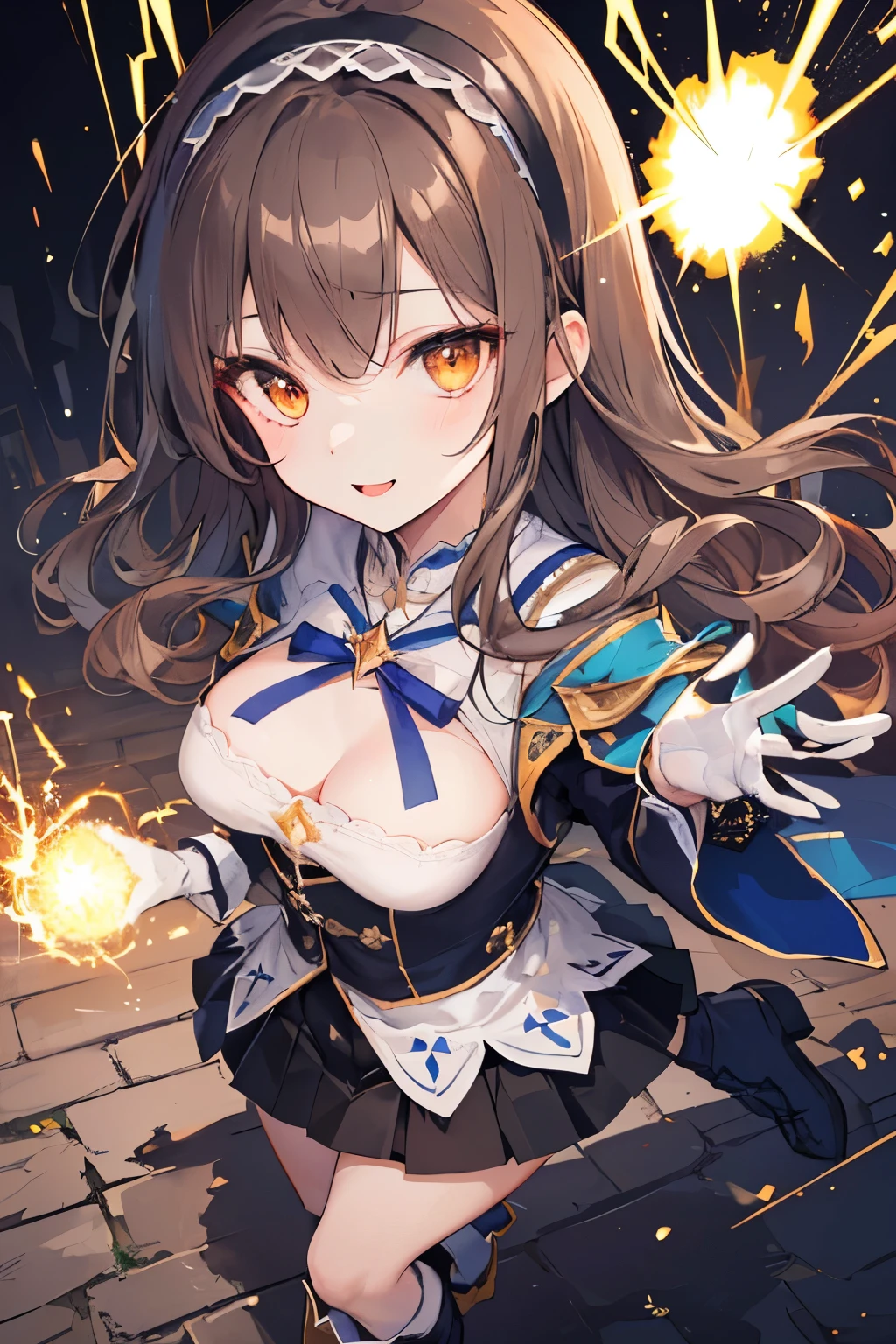 (((1girl))), ((best quality)), ((masterpiece)), ((ultra-detailed)), (illustration), (detailed light), (an extremely delicate and beautiful), (beautiful detailed eyes), (sunlight), ((extremely light)), ((extremely clothes)), (((hyper detail))),(((((front lighting))))),(((((front light))))),
((((quite adorable Wizard's Greige uniform with a brief skirt and magical hairband)))), (((Expert Warock))),
,
(((wavy long hair))), ((((dark brown hair)))), (((long hair))),
(((dark orange eyes))),
((((whole body)))), aged 5 to 8, ((((())))), ((((very adorable young girl)))),
((condescending expression)), ((mischievous smile with sexual satisfaction)), (((extra adorable))), (((((extra slender shape))))),
(((((extremely beautiful detailed face))))),
(((dynamically standing using a spell of Sparks))), (((elegant magic boots))),
(Dutch angle), (((elegant magic gloves))), ((transparent magical underskirt)), (a little bit exposed adorable Greige panties)