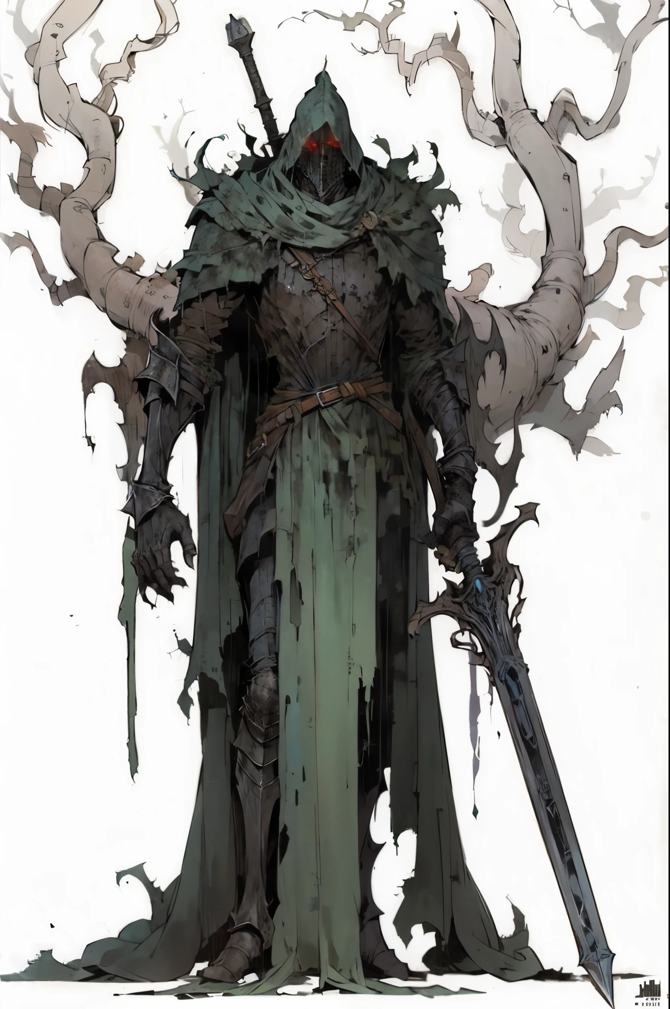 Man Sword Wraith A drawing of a man with a sword and a large head - SeaArt AI