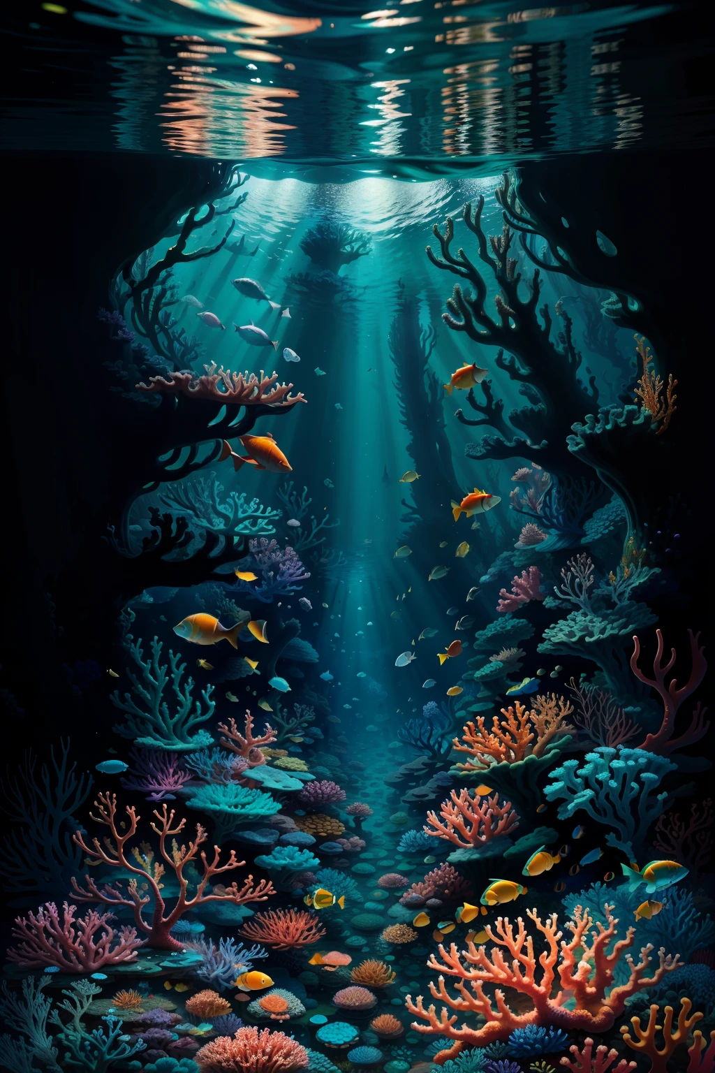 ((Mega detailed CG, 8K wallpaper, artwork)), high contrast, crystal-clear waters, vibrant coral reefs, schools of colorful fish, magical underwater lighting, seaweed forest, mermaid statue. --auto
Just imagine, a breathtaking underwater scene where the water is as clear as glass, revealing the vibrant colors of the coral reefs below. Schools of different colored fish dart around, adding a splash of color to the serene environment. The seaweed forest sways gently in the water, creating a mesmerizing visual effect. In the center of the scene, a magnificent mermaid statue stands tall, her body made of