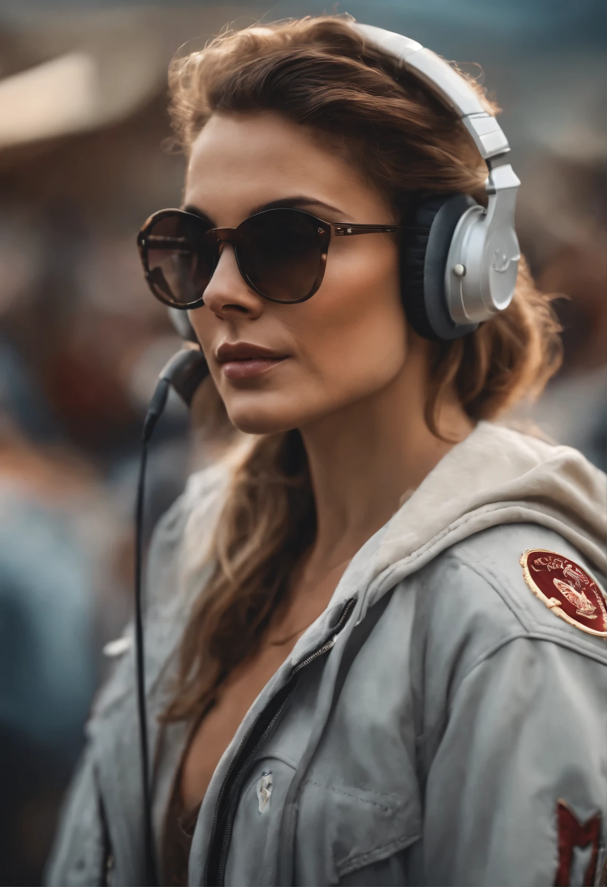 perfect centering, cute calf, wear student team jackets, wearing sunglasses, wear headphones, cheerfulness, Standing position, abstract beauty, in the center, looking at camera, towards the camera, approaching perfection, dynamic, very detailed, Smooth, sharp focus, 8k, high resolution resolution, figure, art:Carne Griffith and Vadim Kashin, white background