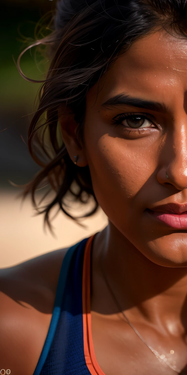 beautiful mature Indian college girl, in track outfit, outside on track field, ((slim, )), photorealistic, photo, masterpiece, realistic, realism, photorealism, high contrast, photorealistic digital art trending on Artstation 8k HD high definition detailed realistic, detailed, skin texture, hyper detailed, realistic skin texture, armature, best quality, ultra high res, (photorealistic:1.4),, high resolution, detailed, raw photo, sharp re, by lee jeffries nikon d850 film stock photograph 4 kodak portra 400 camera f1.6 lens rich colors hyper realistic lifelike texture dramatic lighting unrealengine trending on artstation cinestill 800,