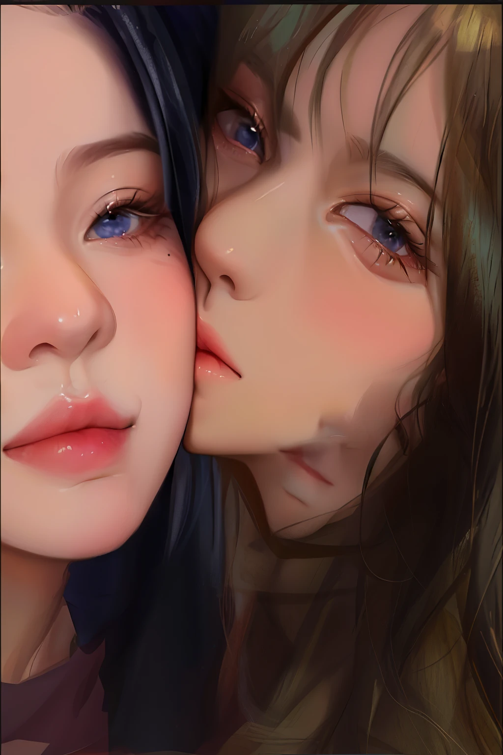 there is a woman and woman kissing each other in a room, kiss, kissing, kissing together cutely, romance, kiss mouth to mouth, yummy, the kiss, making out, wonderful scene, couple kissing, lovely kiss, holy, shot from movie, kissing together, kissing each other, marton gyula kiss ( kimagu ), absolutely, very attractive