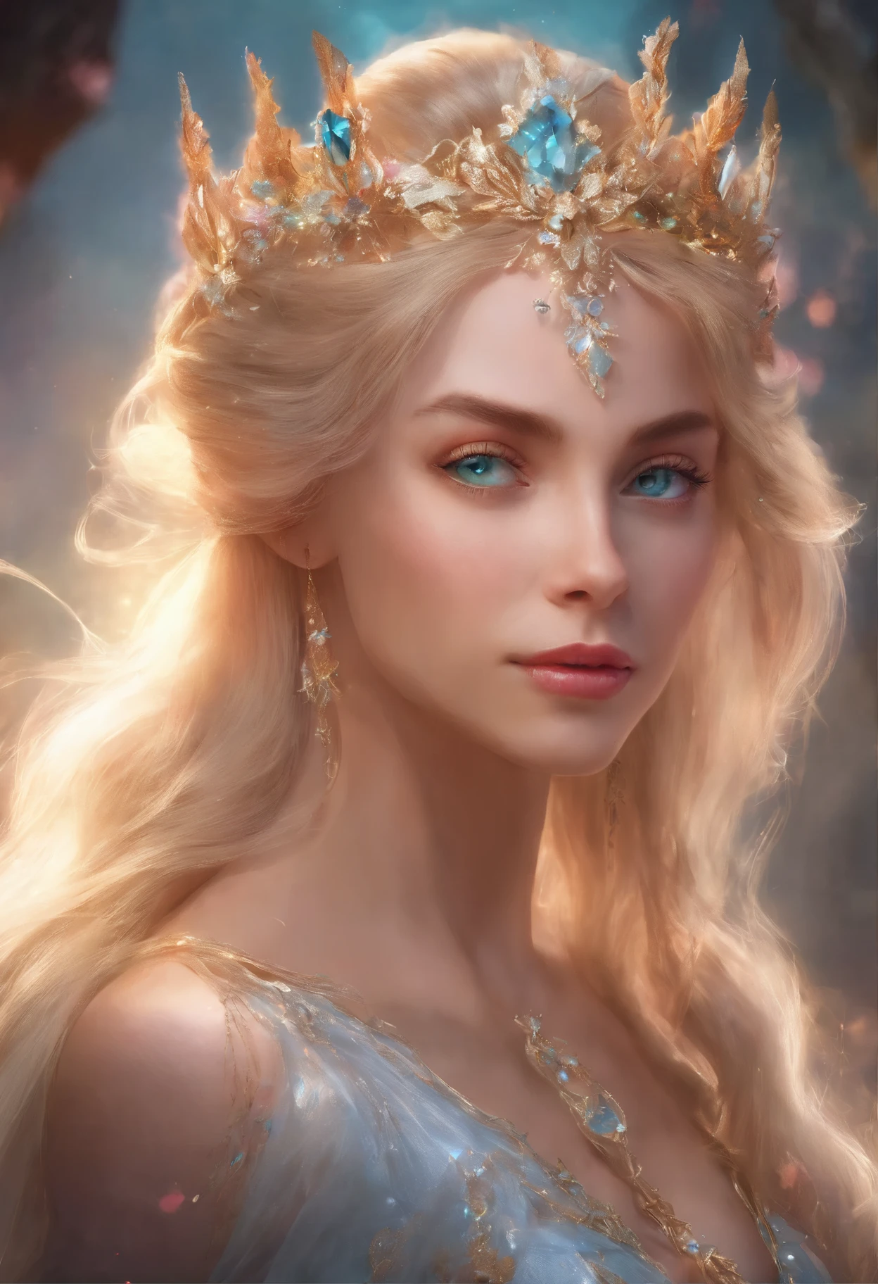 Close up portrait of woman with tear on head, Princess with blonde hair, Guviz-style artwork, ross tran 8 k, a beautiful fantasy empress, 8k high quality detailed art, portrait of an elf queen, 4K highly detailed digital art, beautiful and elegant elf queen, Portrait of a princess, portrait of queen of light