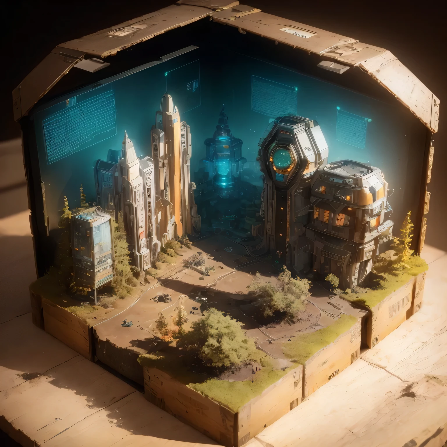 3598年Mars realistic model, (split ends, original photo, best quality, masterpiece:1.4),Steampunk Cyberpunk 6820 City,(CyberpunkMars light:1.3), Mars (related to land),(in a small nature box:1.3),Isometric, small nature, landscape on foundation,landscape,