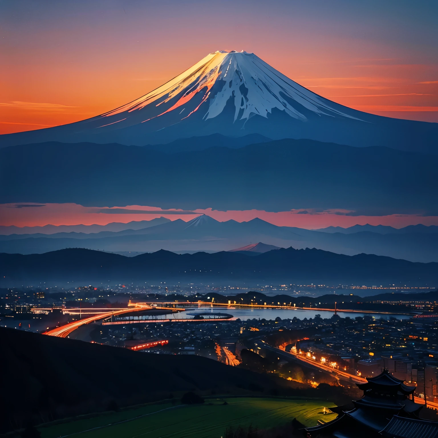 Landscape painting、Mt fuji、the sun rises