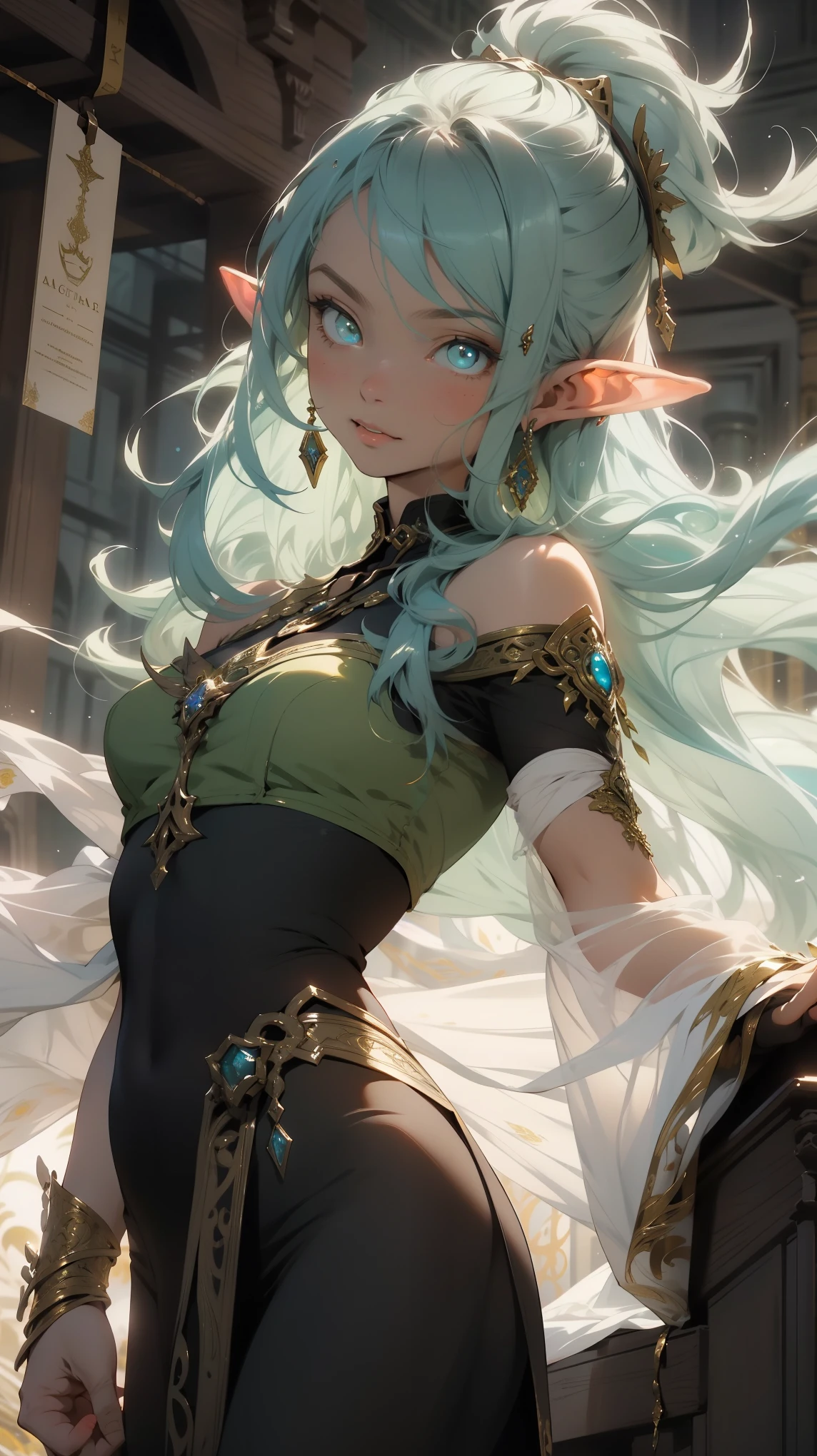 
Realistic, mesmerizing masterpiece featuring top-quality artistry. Unparalleled in detail, this artwork showcases the epitome of craftsmanship and skill. The focal point is a captivating elf girl with enchanting, glowing eyes that radiate mystery and magic. The composition emphasizes a 1.3 ratio, accentuating the delicate features and ethereal beauty of the subject. Adorned with gold ornaments, the elf girl possesses an otherworldly charm, enhanced by her distinctive elf ears. The artist has skillfully crafted a handsome woman, bringing forth a sense of enchantment that transcends the boundaries of fantasy. This piece stands as the pinnacle of official art, a true testament to the artist's talent and dedication to perfection