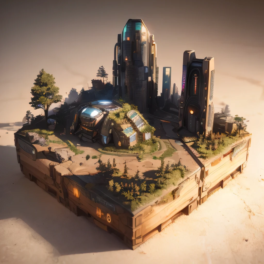 3598年Mars realistic model, (split ends, original photo, best quality, masterpiece:1.4),Steampunk Cyberpunk 6820 City,(CyberpunkMars light:1.3), Mars (related to land),(in a small nature box:1.3),Isometric, small nature, landscape on foundation,landscape,