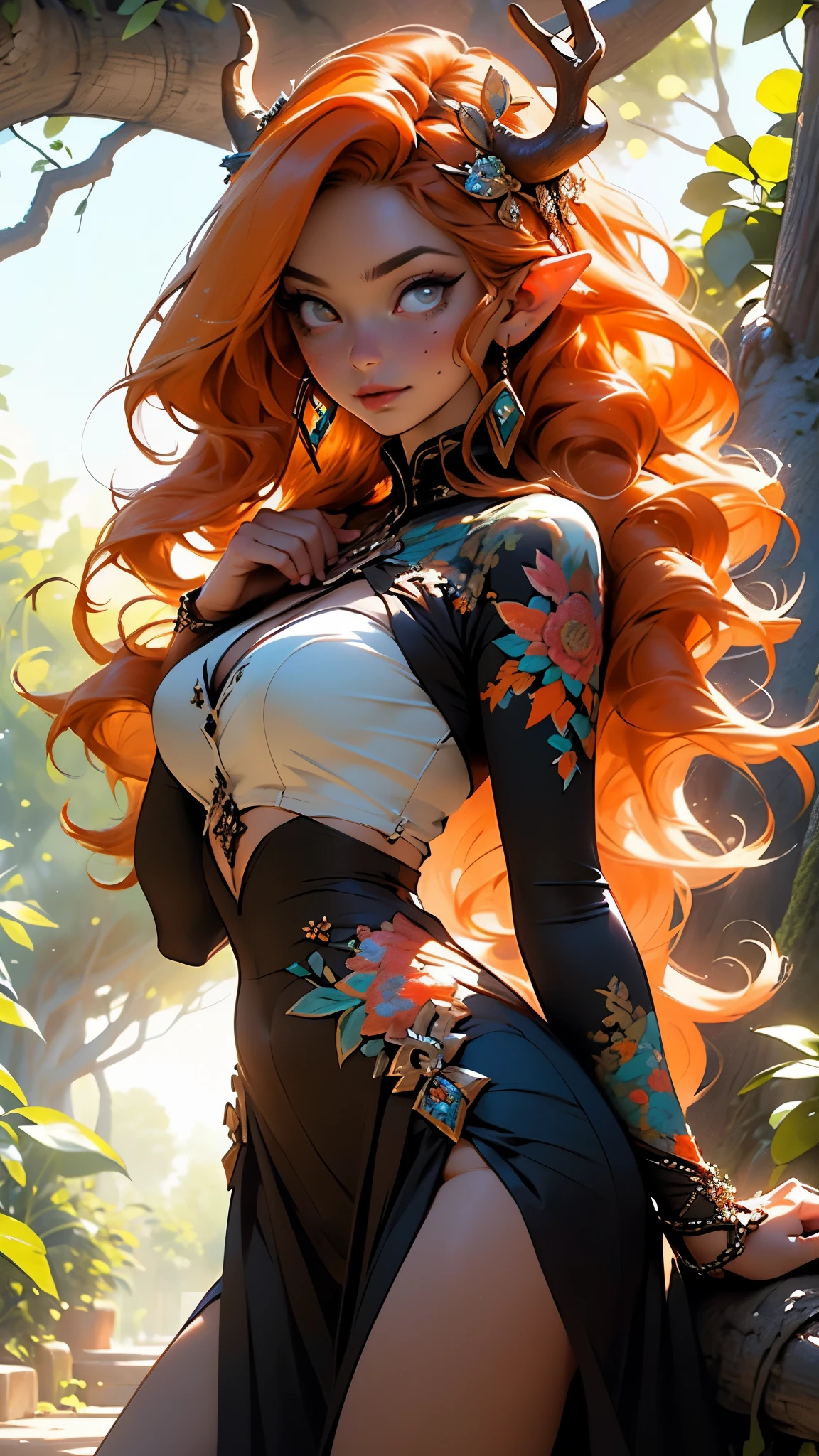 Titania, queen of the fairies,gouache girl, beautiful exotic features,cute oppai elf,(((little mature woman,oppai body,little))),(((50 years old))),((anime elf oppai with extremely cute and beautiful orange hair)), (((elf))), (((elf ears))),((huge antlers:1.2,symmetrical antler horns,horns(antler horns:1.1))),((large wings: 1.5,Butterfly Wings))

(((Giant Breasted Girl))),((((Bright orange hair:1.35,orange hair,very long hair,swirling orange hair:1.5,flowing orange hair:1.5)))),((neon amber_eyes: 1.5)))piercing amber eyes,intricate eyes,beautiful detailed eyes,symmetrical eyes,(((lustrous skin:1.5,bright skin: 1.5,skin tanned,shiny skin,very shiny skin,shiny body,plastic glitter skin,exaggerated shiny skin,illuminated skin))),(detailed body,(detailed face)),Interdimensional creature, female creature,Sexy queen, Seductive monster, Lust creature, 

cute,slutty,erotic,daring,(((nsfw))),

((blue tribal tattoos, tattoos)), Sexy attire, Fantasy clothing,(an orange-haired faerie woman),vibrant pink clothes,elaborate queen robe,ethereal glow,Finely Detailed Elaborate Ornate faerie Queen Goddess with Elaborately Detailed amber Eyes,(((intricate outfit,intricate clothes,embroidered outfit,ornate outfit))),

(dynamic pose:1.0),wisdom, serious face,(centered,scale to fit dimensions,Rule of thirds),

((world tree,tree houses)),scenery:1.25,((intricate scenery)),((world tree background,tree houses background)),(natural magic,mystical powers),

(Glossy winter ornaments),highres,sharp focus,(ultra detailed,extremely detailed),(photorealistic artwork:1.37),(extremely detailed CG unity 8k wallpaper),(((vibrant colors,vibrant theme))),(intricate),(masterpiece),(best quality),artistic photography,(photography taken by sldr),(intricate background),perfect rendered face,perfect face details,realistic face,photo realistic,analog style,((intricate detail)),(((realism))),
