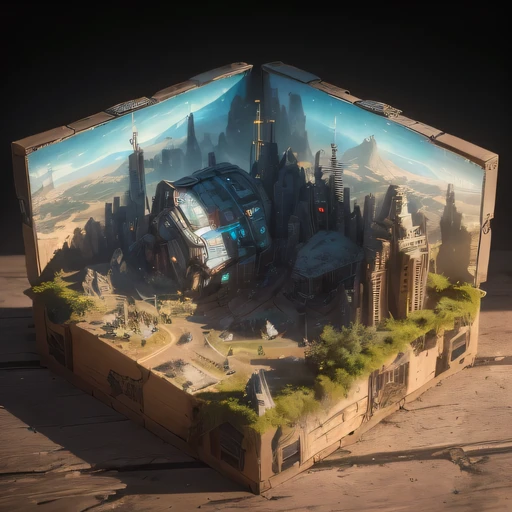 3598年Mars realistic model, (split ends, original photo, best quality, masterpiece:1.4),Steampunk Cyberpunk 6820 City,(CyberpunkMars light:1.3), Mars (related to land),(in a small nature box:1.3),Isometric, small nature, landscape on foundation,landscape,