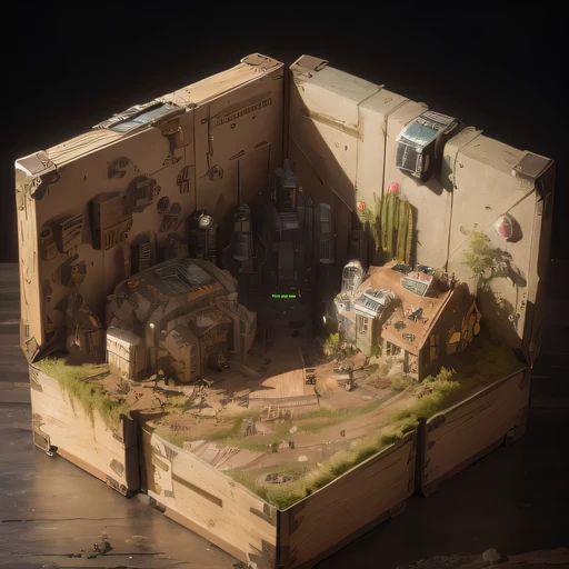 3598年Mars realistic model, (split ends, original photo, best quality, masterpiece:1.4),Steampunk Cyberpunk 6820 City,(CyberpunkMars light:1.3), Mars (related to land),(in a small nature box:1.3),Isometric, small nature, landscape on foundation,landscape,