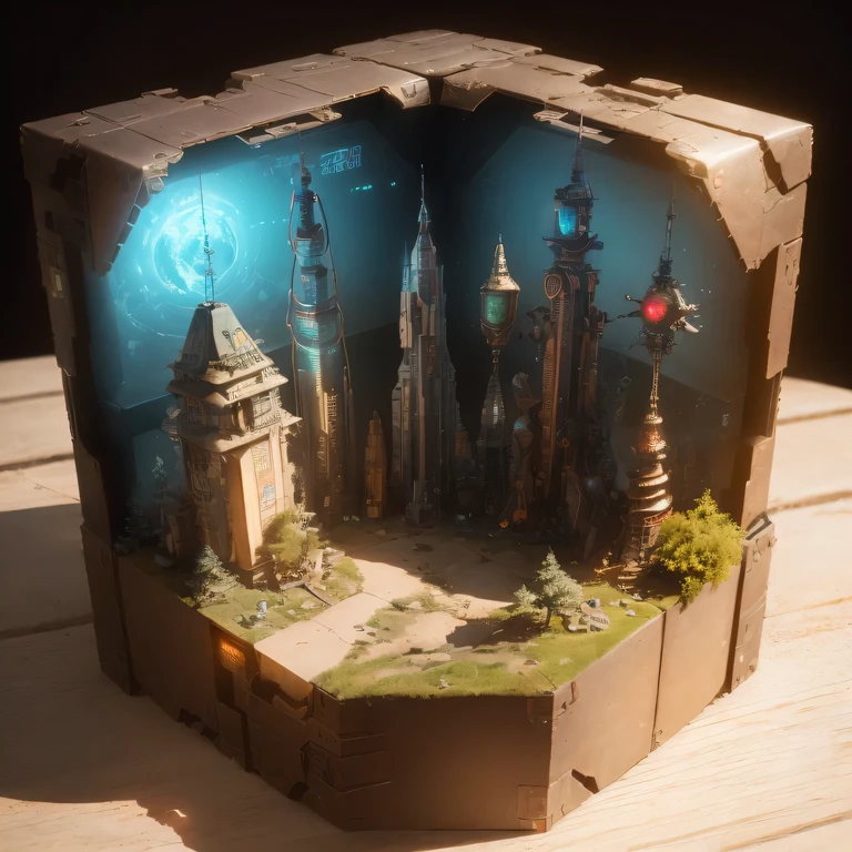 3598年Mars realistic model, (split ends, original photo, best quality, masterpiece:1.4),Steampunk Cyberpunk 6820 City,(CyberpunkMars light:1.3), Mars (related to land),(in a small nature box:1.3),Isometric, small nature, landscape on foundation,landscape,