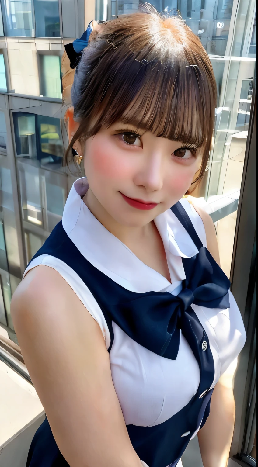 ((Best quality, 8k, Masterpiece :1.3)), Whole body, Sharp focus :1.2, A pretty woman with perfect figure :1.4, Slender abs :1.2, ((Dark brown hair, Big breasts :1.2)), body dress :1.1, (Night city view, Modern balcony :1.1), Highly detailed face and skin texture, Detailed eyes, Double eyelid, Small Bust, OL Uniform, Office Wear, white T-shirt, exposed cleavage, (Black Pantyhose), (No Panties), Interior Scene, Office