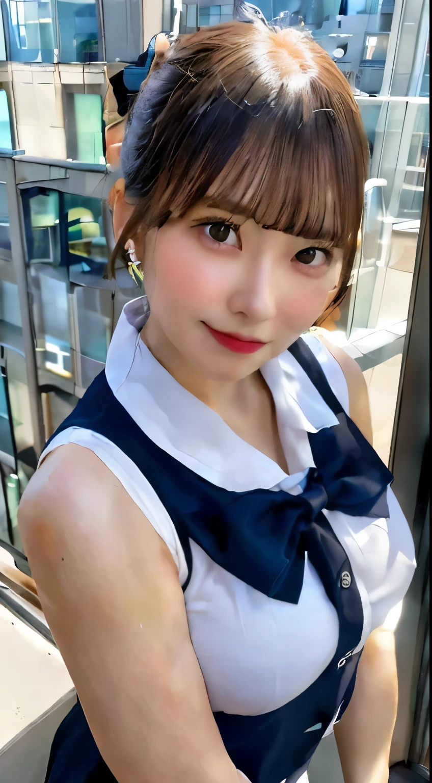 ((Best quality, 8k, Masterpiece :1.3)), Whole body, Sharp focus :1.2, A pretty woman with perfect figure :1.4, Slender abs :1.2, ((Dark brown hair, Big breasts :1.2)), body dress :1.1, (Night city view, Modern balcony :1.1), Highly detailed face and skin texture, Detailed eyes, Double eyelid, Small Bust, OL Uniform, Office Wear, white T-shirt, exposed cleavage, (Black Pantyhose), (No Panties), Interior Scene, Office
