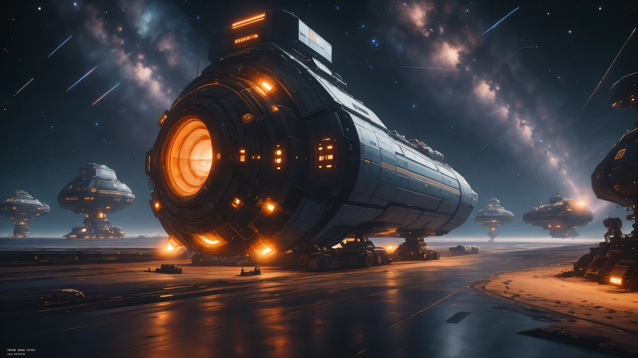 COMG3O，An interstellar battleship, a spaceship, (best quality, 4k,highres,masterpiece:1.2), ultra-detailed, (realistic,photorealistic:1.37), HDR, UHD, studio lighting, extreme detail description, professional, sci-fi, sharp focus, physically-based rendering, intense colors, futuristic design, sleek and shiny exterior, advanced propulsion system, glowing thrusters, massive in size, bustling with crew members, sophisticated navigation panel, holographic displays, space debris floating in the background, vibrant nebulae and distant stars, illuminated control room, smooth metallic surfaces, gleaming windows, powerful energy shields, tense atmosphere, high-tech weaponry, advanced radar system, hovering in space, gracefully maneuvering through asteroids and meteor showers.