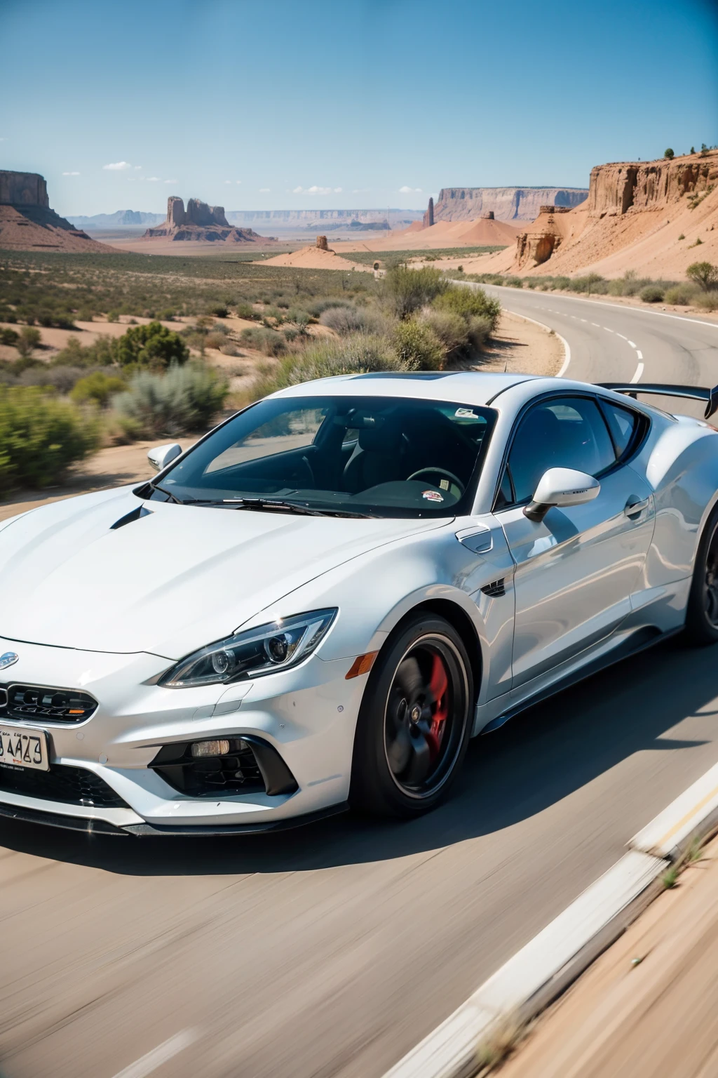 a speeding sports car,Driving in the desert,Photographic realism style