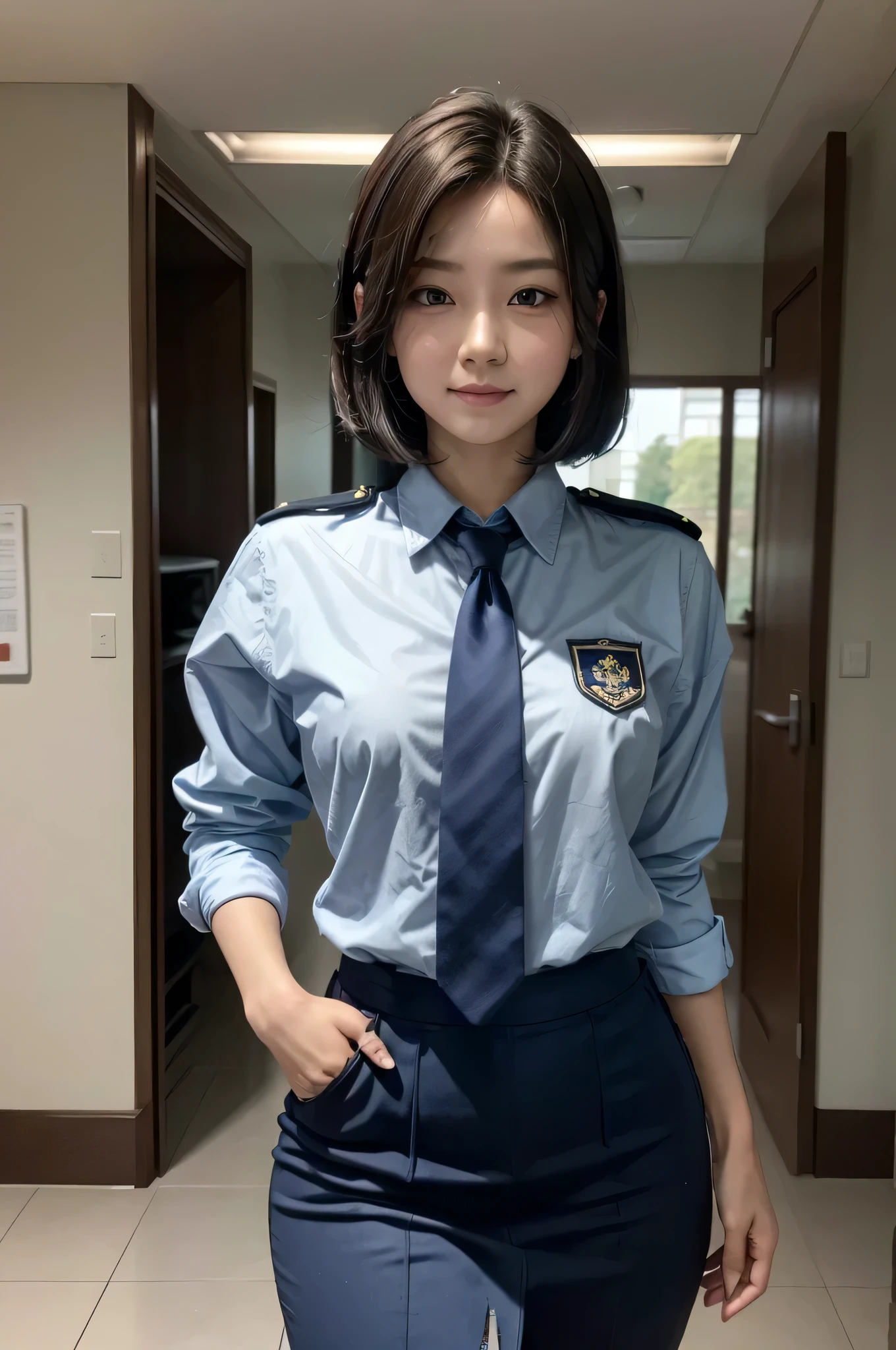 Japan Female Police Officers,poneyTail,Indigo eyes,