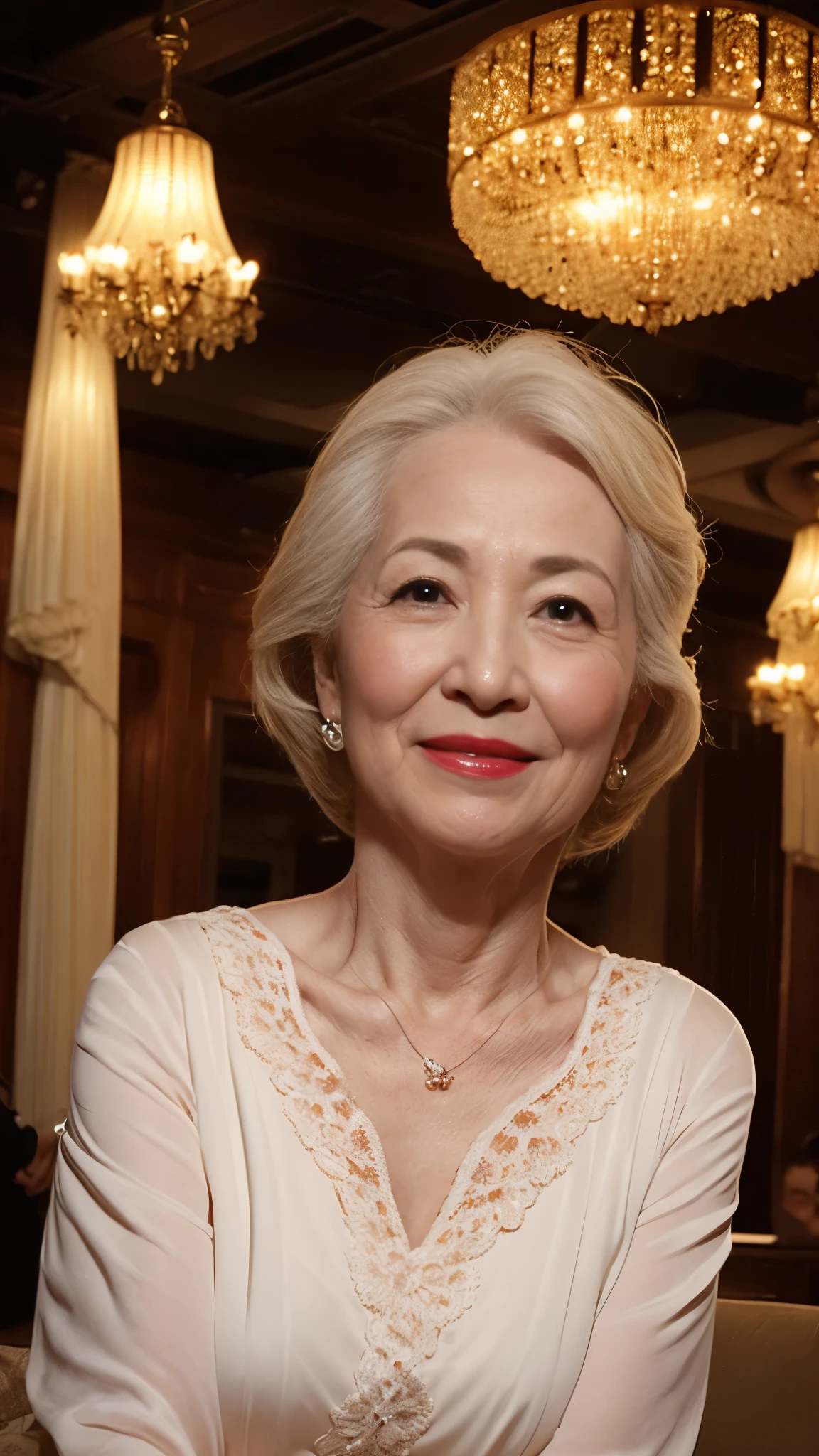 (((Solo))), Elderly Mature Woman, Pure white background, gravure, facing front, ((Center the screen)), Wearing a small bra, Correctly depict lips,red-lips, Fancy makeup, from the chest up, masuter piece, Best Quality, Ultra-detailed, Photorealistic, Ultra-detailed細なスキン, Perfect Anatomy, (1 japanese mature woman), (Positive), 95 years old, Tremendous big, elderly fashion model, glamor, A sexy, Chromo-white skin, Looking at Viewer,
