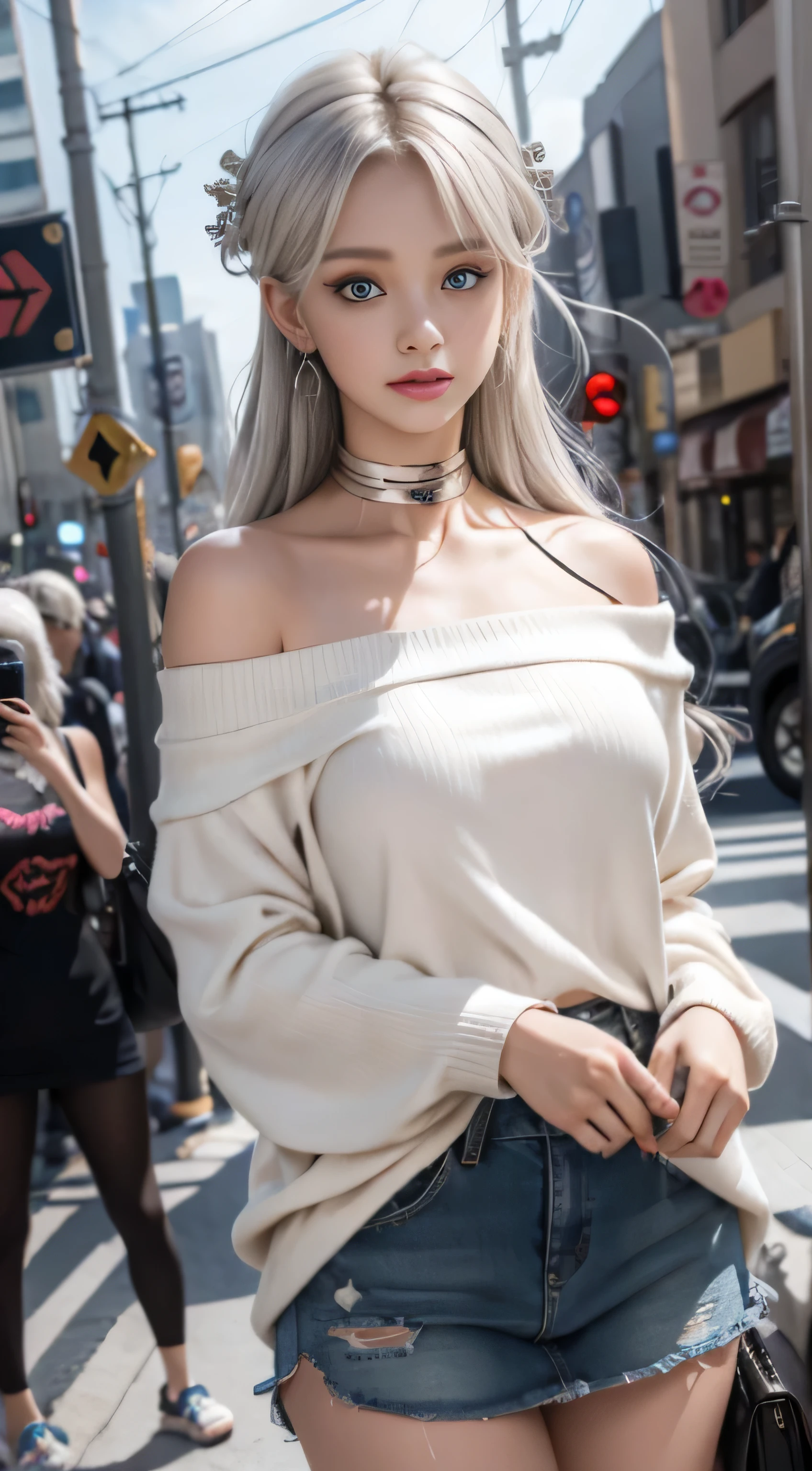 double whirlwind pattern design clothes,iris heterochromatic pupil,silver haired girl,free high resolution,off shoulder、
