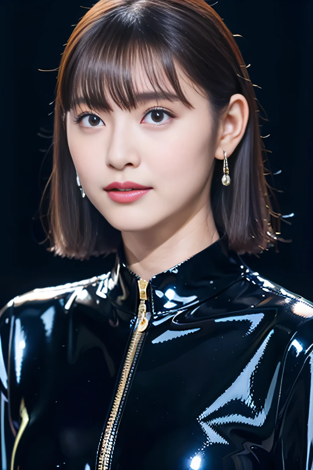 best image quality、ultra high resolution、(realism:1.4)、1 girl、delicate and beautiful face、Wearing a thin latex rubber suit with long sleeves