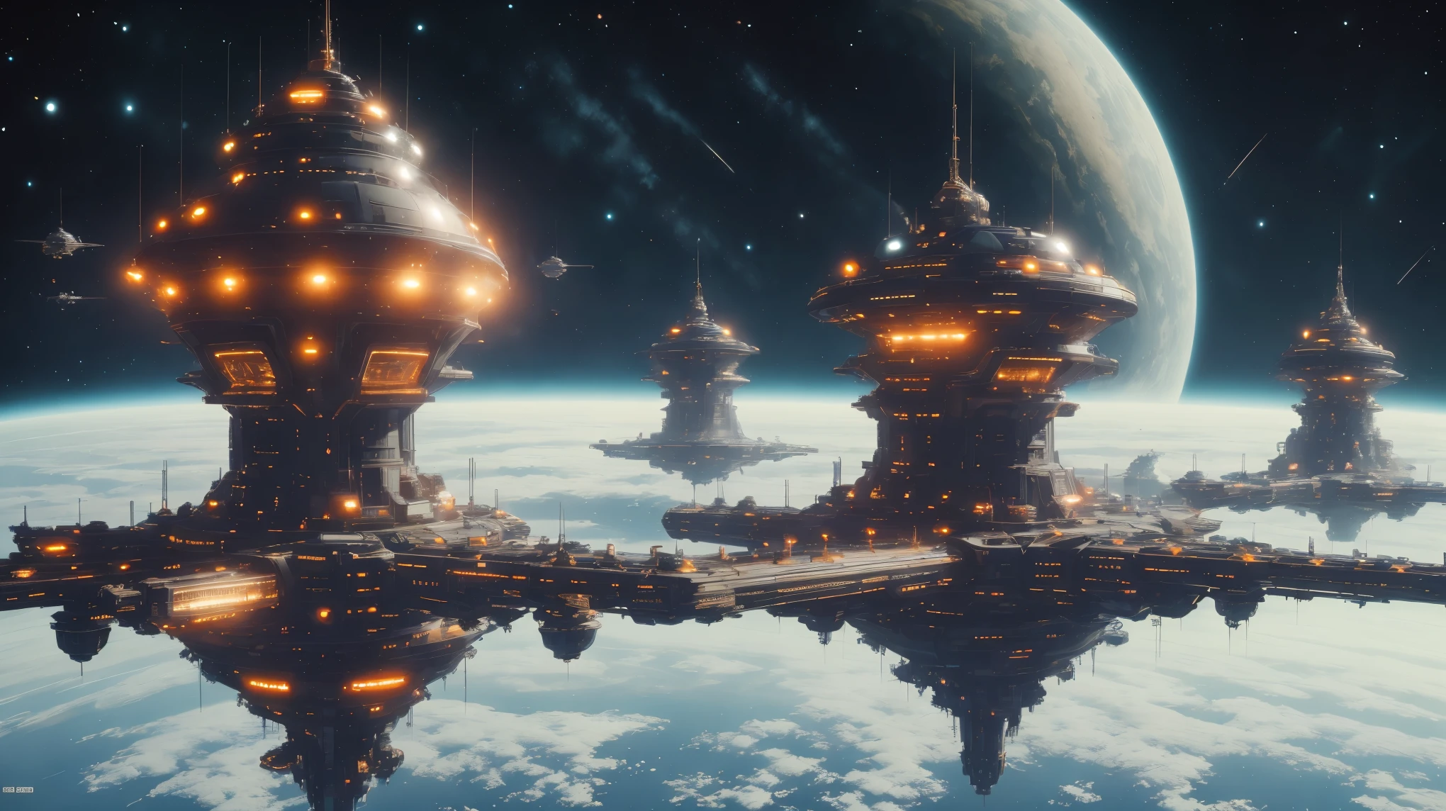 COMG3O,best quality,4k,8k,highres,masterpiece:1.2,ultra-detailed,realistic:1.37,futuristic,scifi,landscape,cityscape,floating cities,towering megastructures,state-of-the-art technology,advanced AI systems,sleek and modern architecture,hovering vehicles,futuristic transportation network,holographic displays,flying drones,neon lights,glowing energy streams,stalled sky,expansive universe,infinite possibilities,cosmic wonder,interstellar travel,colossal starships,intergalactic civilizations,otherworldly landscapes,cosmic energy,mind-bending dimensions,endless exploration,advanced robotics,artificial gravity,planetary colonization,exoplanets discovery,solar energy harvesting,zero-gravity experience,interplanetary trade and communication,stellar research missions,astounding human achievements,awe-inspiring future.