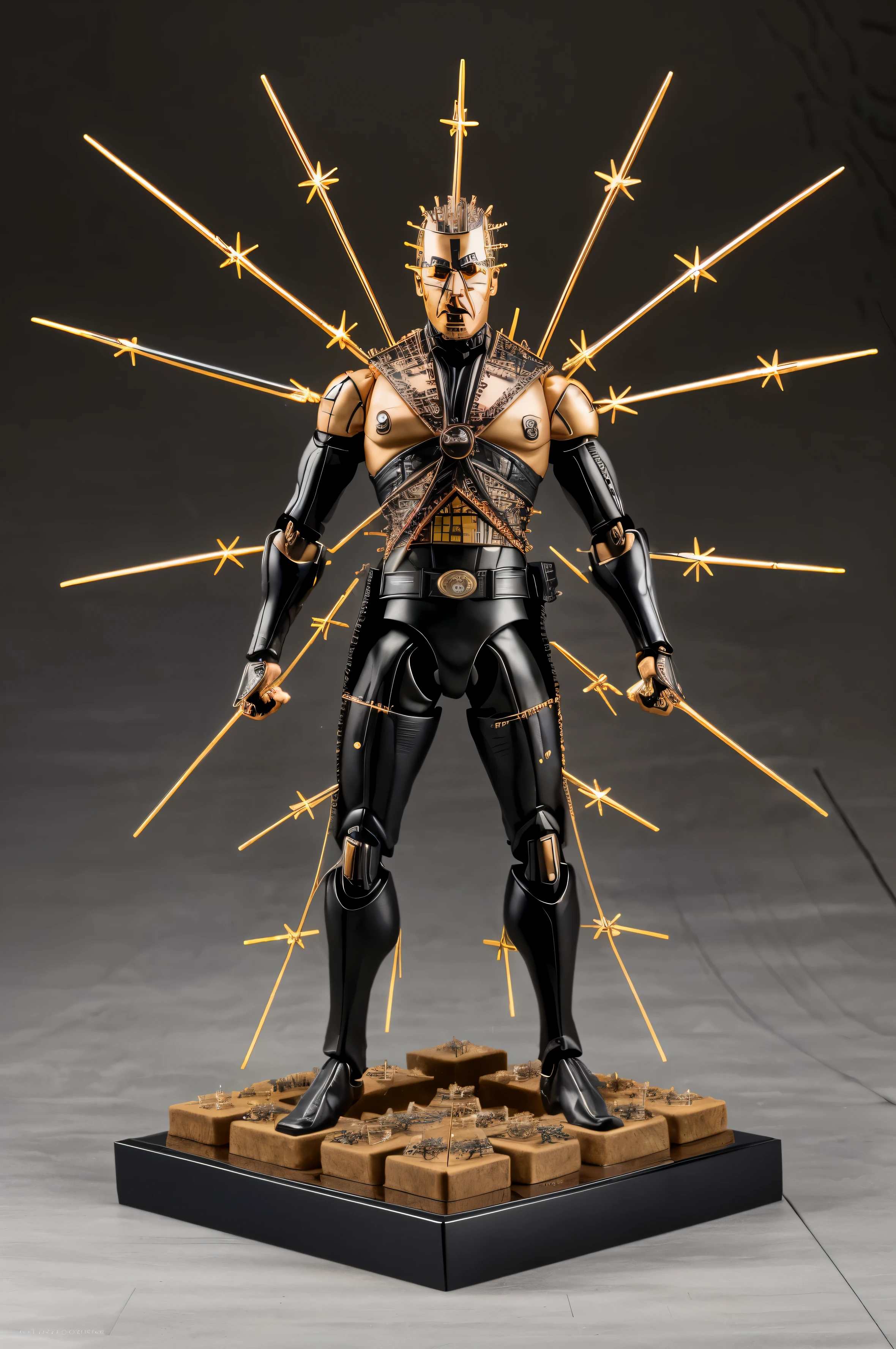 (Dutch angle:1.3), (ActionFigureQuiron style), solo, pinhead (hellraiser series) roses box art,
(action figure box:1.2), weapon, no humans, (reference sheet), high saturation, detailed, high-quality, displayed in a cave