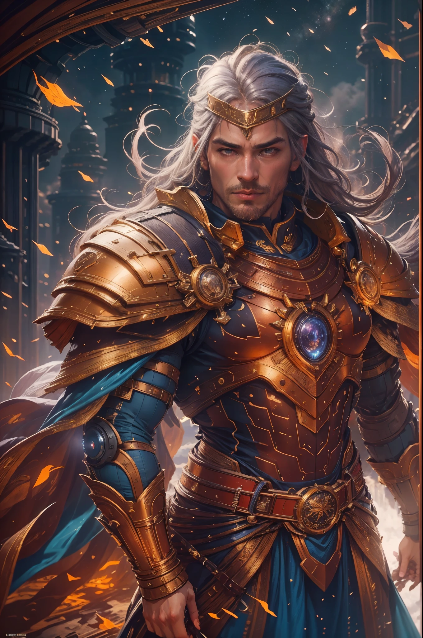 COMG3O,(ultra-detailed, realistic:1.37),hero in an alternate universe,exquisite armor,sharp sword,glowing magical powers,heroic stance,otherworldly background,majestic landscapes,vibrant colors,epic battle,victory celebration,surrounded by mythical creatures,detailed facial expressions,determined eyes,flowing cape,heroic aura,divine energy,grandiose architecture,adventurous spirit,mystical artifacts,extravagant costume,seamless integration of hero and environment,breathtaking scenery,awe-inspiring atmosphere,brilliant lighting,impressive visual effects,strong and confident posture,powerful and muscular physique,legendary hero,mythical destiny,prominent figure in the world,remarkable attention to detail,hero's emblem shining brightly,dynamic and dramatic composition,impressive evocation of emotion,strong sense of realism,powerful storytelling through visuals,soaring imagination and creativity,ultimate masterpiece of art.