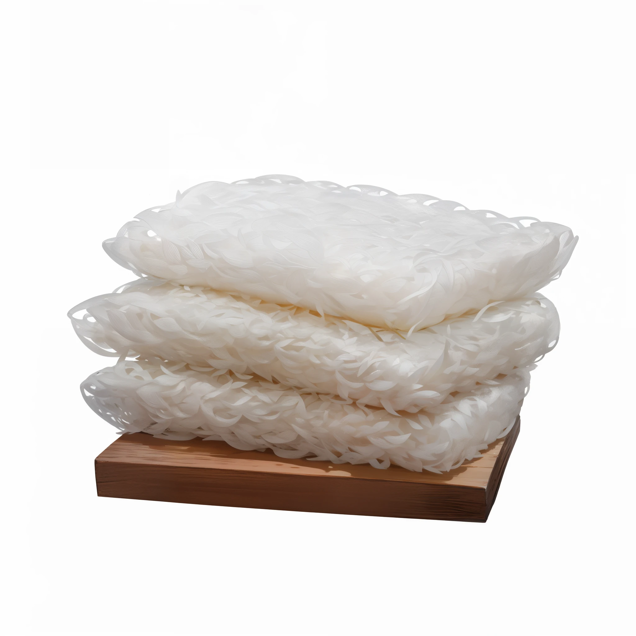 Close-up of a row of rice silk on a wooden surface, High quality product image”, Noodle, fluffy,Curved lines, clear image, textured base ; product photo, Official product images, Nature, 高品质product photo
