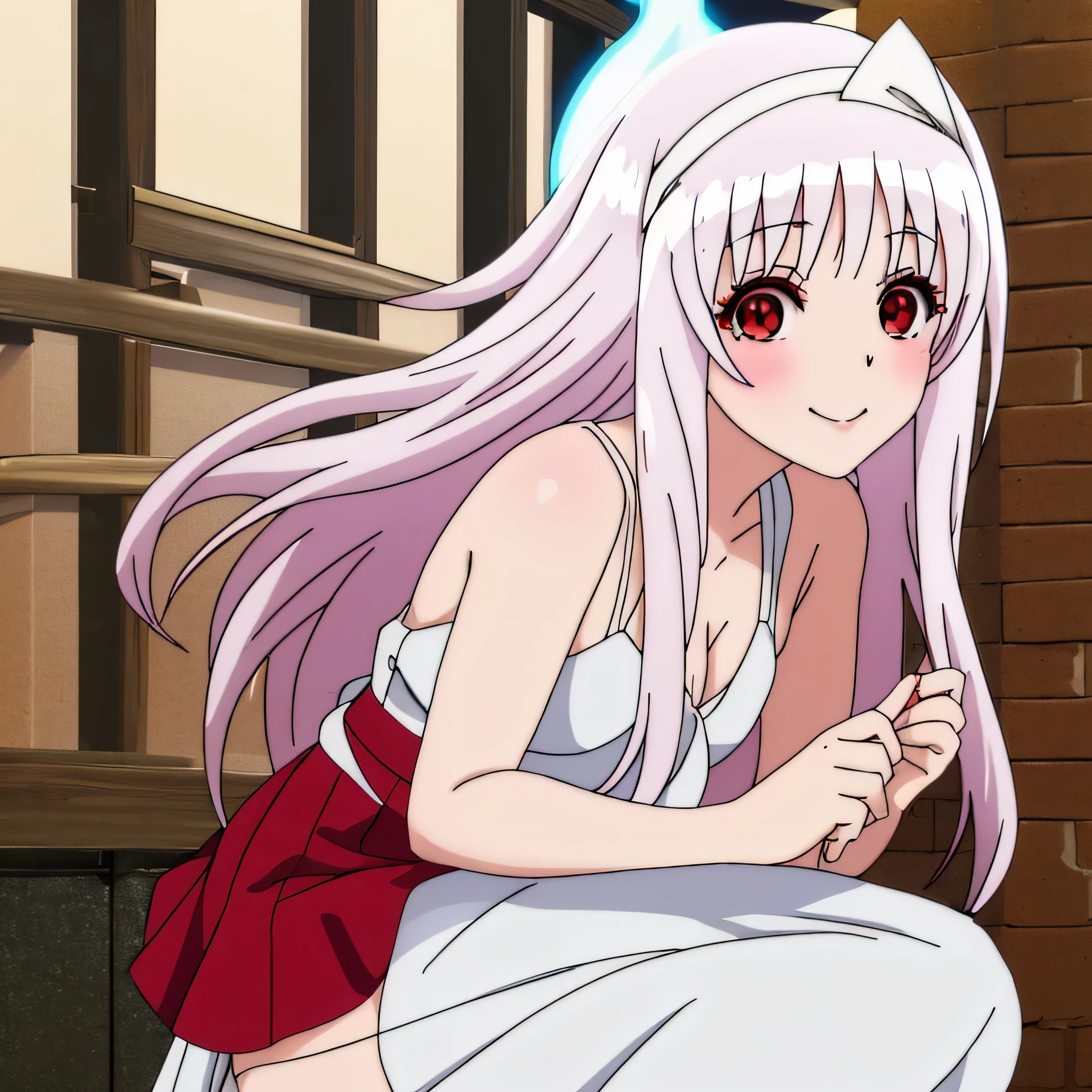 (best quality)), ((masterpiece)), (detailed), perfect face, a girl with silver grey hair and green eyes, lickin, summer, cute, 8k, wearing a shorts and blue top with red ribbon, beautifull, erotic, short height, nsfw, pussy, vagina, , breast, adult content, nyaruko