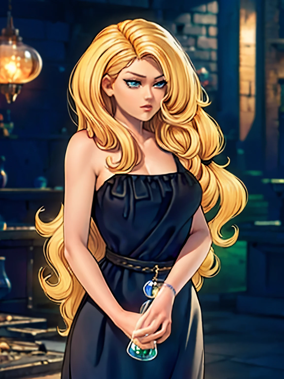 lady with long hair and a black dress posing for a picture, visual of a gorgeous woman in dress, lady wearing a black dress, pretty lady, smooth anime cg art