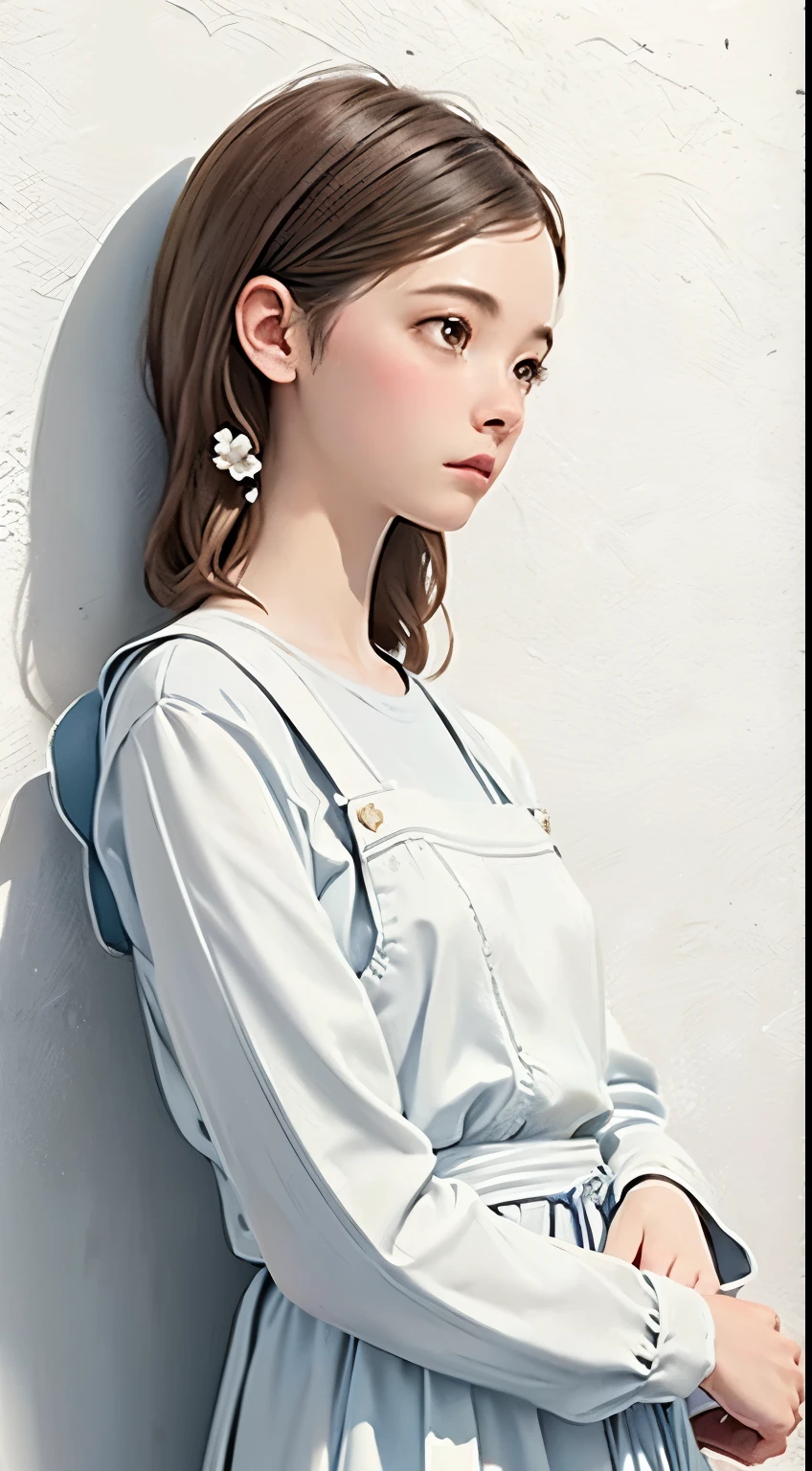 (((simple composition)))、(((The background is a white wall:1.2)))、one girl、perfect anatomy、painterly、sketch、very delicate、wall with cloud-like pattern、、Floral、delicate depiction、Abstract、overall light color、gentle color、Taisho romance、(masterpiece、highest quality、highest quality、official art、beautiful beautiful:1.2)、