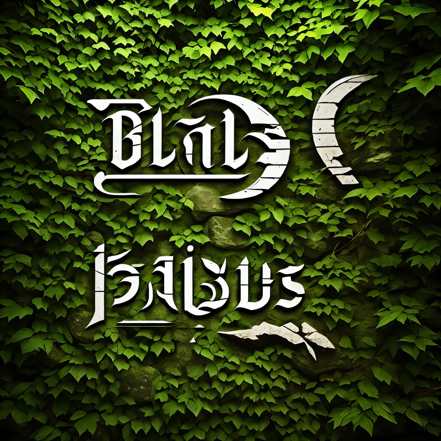 best quality, text: “balus”, ancient letters written in stone, font design, background jungle full of trees and ivy