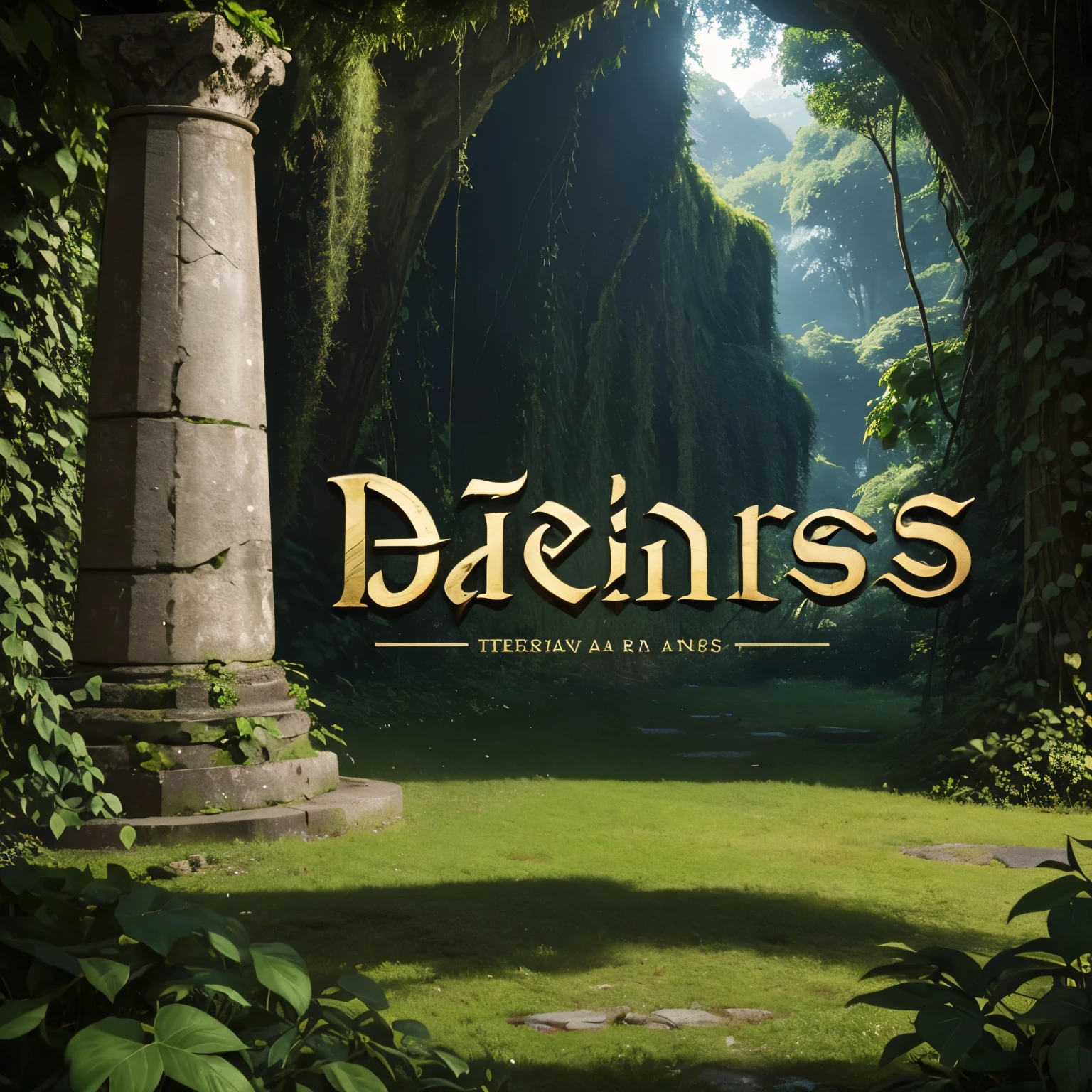 best quality, text: “balus”, ancient letters written in stone, font design, background jungle full of trees and ivy