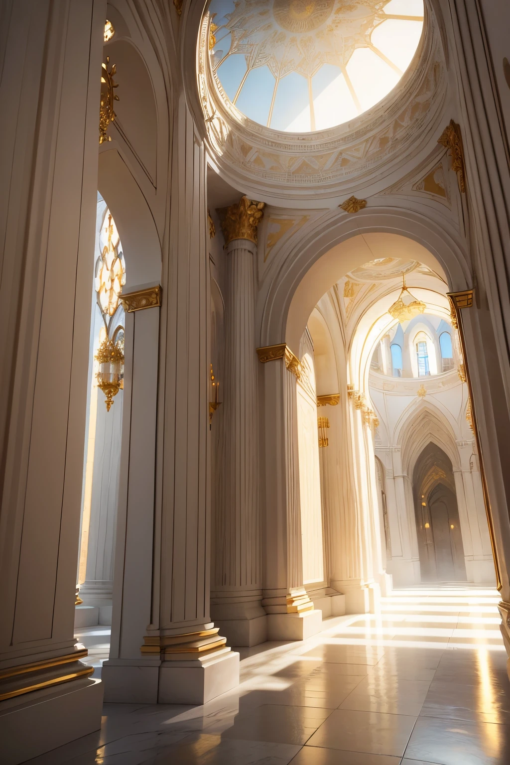 In the celestial Jerusalem, bathed in the divine light of God, every structure shines brilliantly in white and gold tones. The intricate details of this holy city are captured in high resolution and 4K, with high contrast and meticulous color grading. The scenes are rendered with the utmost realism using versions 6.0 and 750 of the 35mm lens and f/18 aperture. Accent lighting and global illumination bring out every texture and nuance in this magnificent, otherworldly metropolis.