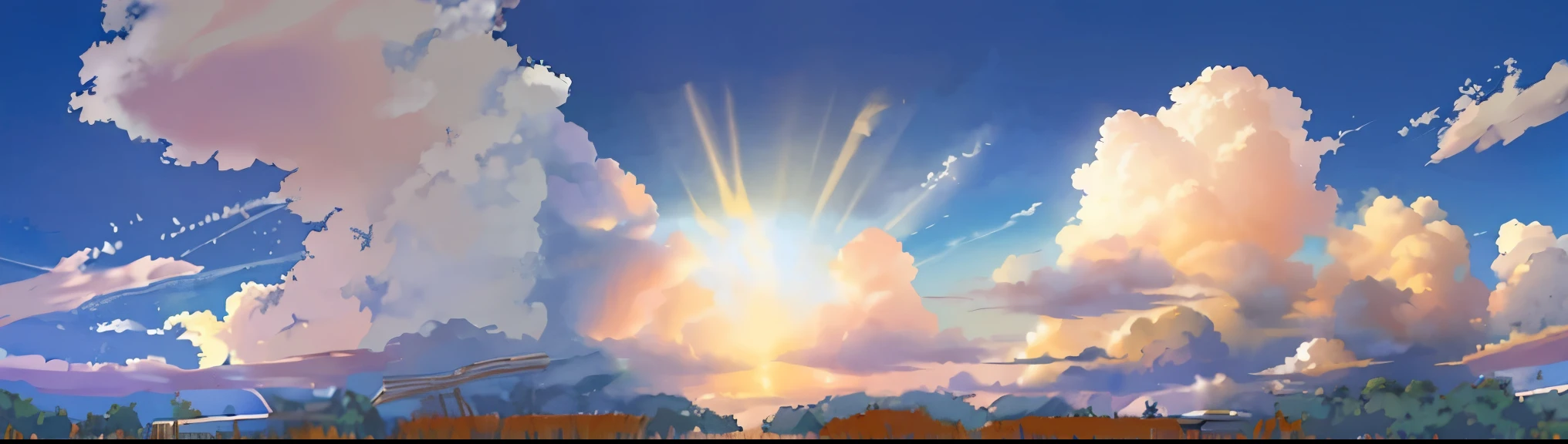 There is a painting full of clouds，The background is the sky, studio ghibli sunshine, studio ghibli sky, anime sky, anime cloud, background artwork, universe sky. by Xin Haicheng, clear sky, Xin Haicheng. —h 2160, paradise background, among clear clouds, Light of Heaven, style of Xin Haicheng
