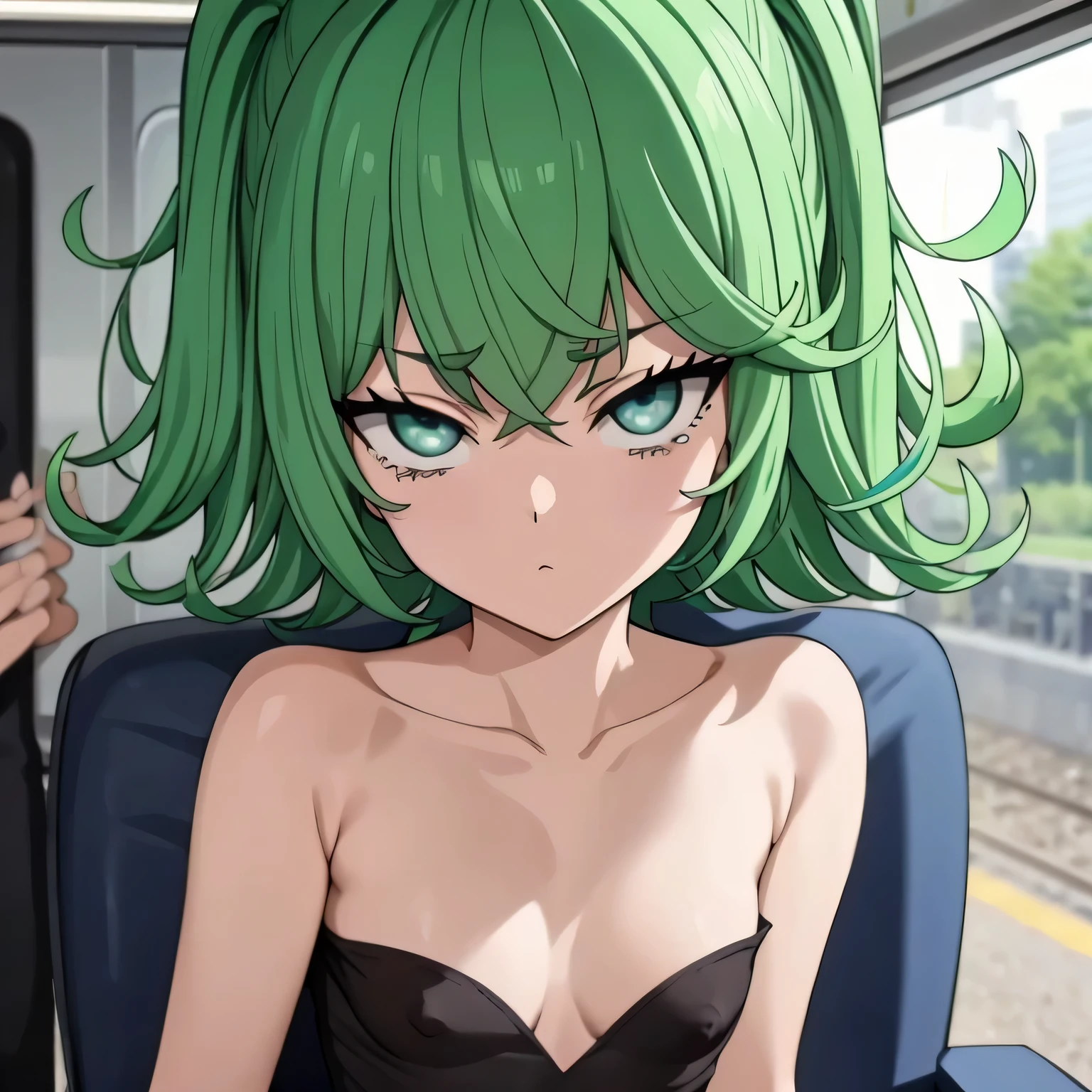 green hair,green eyes,crawl,embarrassing,Get angry,my eyes are full of tears,(collar),(lead)、elementary school girl、Breast flick、flat chest、pointed nipples、(On a crowded train)、naked、10 years old、****con、crowded train: 1.37、Sit on a sleeping man&#39;head of、squat、Open your、There are a lot of people around