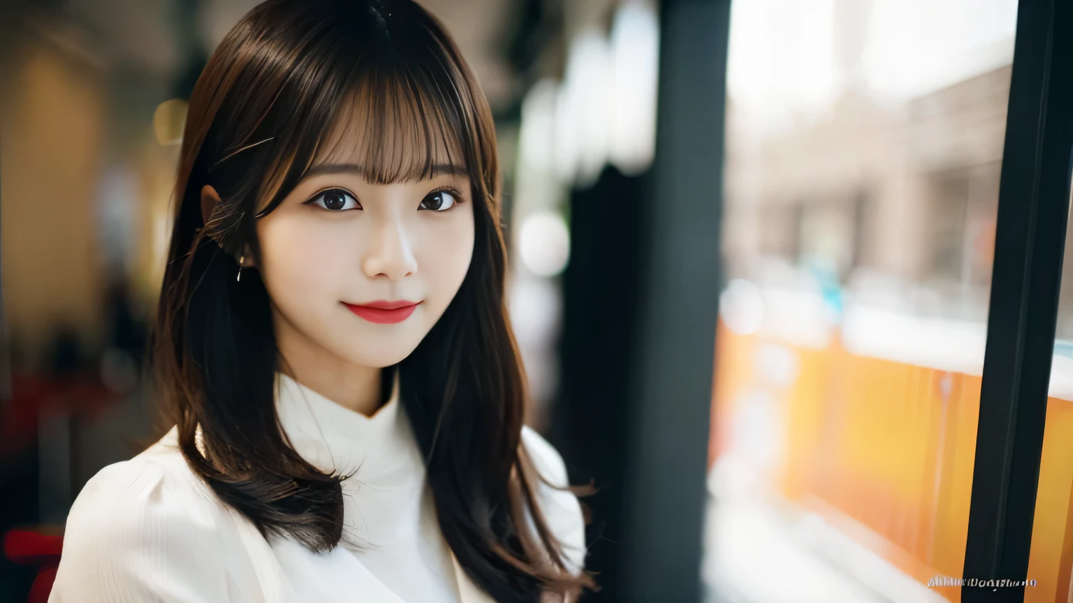 highest quality, table top, ultra high resolution, (Photoreal: 1.4), Front view, Half body, famous japanese actress, revealing clothing, very beautiful woman, cute, Cinematic 35mm lens, f/1 .8, Beautiful double eyes with equal left and right sides, 上Half bodyショット,smile