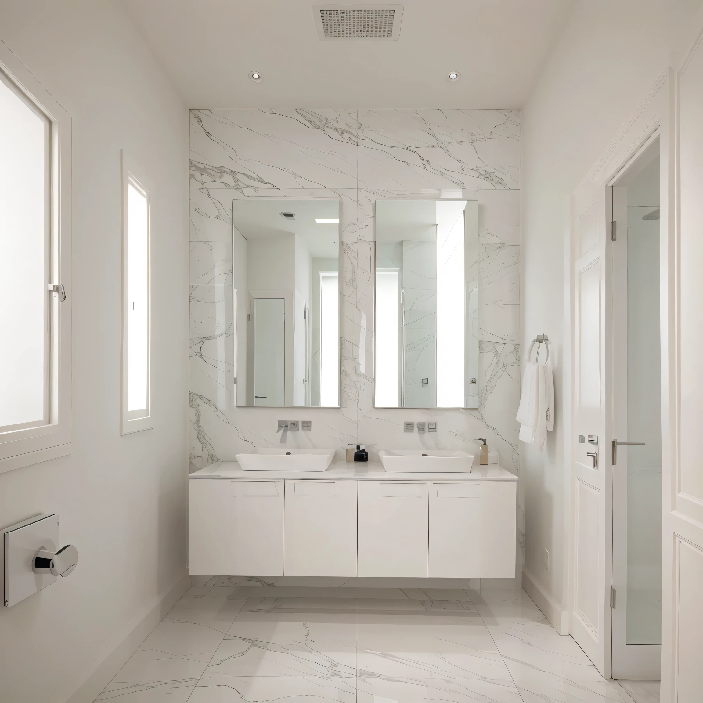 modern art gallery , white bathroom, best quality, high quality, high detail,16k, HD, 1080P, high quality, detailed design, image Ultra HD quality