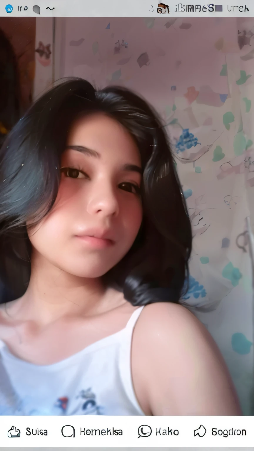 there is a woman with long black hair and a white top, 19-year-old girl, she is about 1 6 years old, 18 years old, leaked image, leaked photo, , around 1 9 years old, with long hair, very very low quality picture, profile pic, nivanh chanthara, real ungine, full body, smile, beautiful, sexy