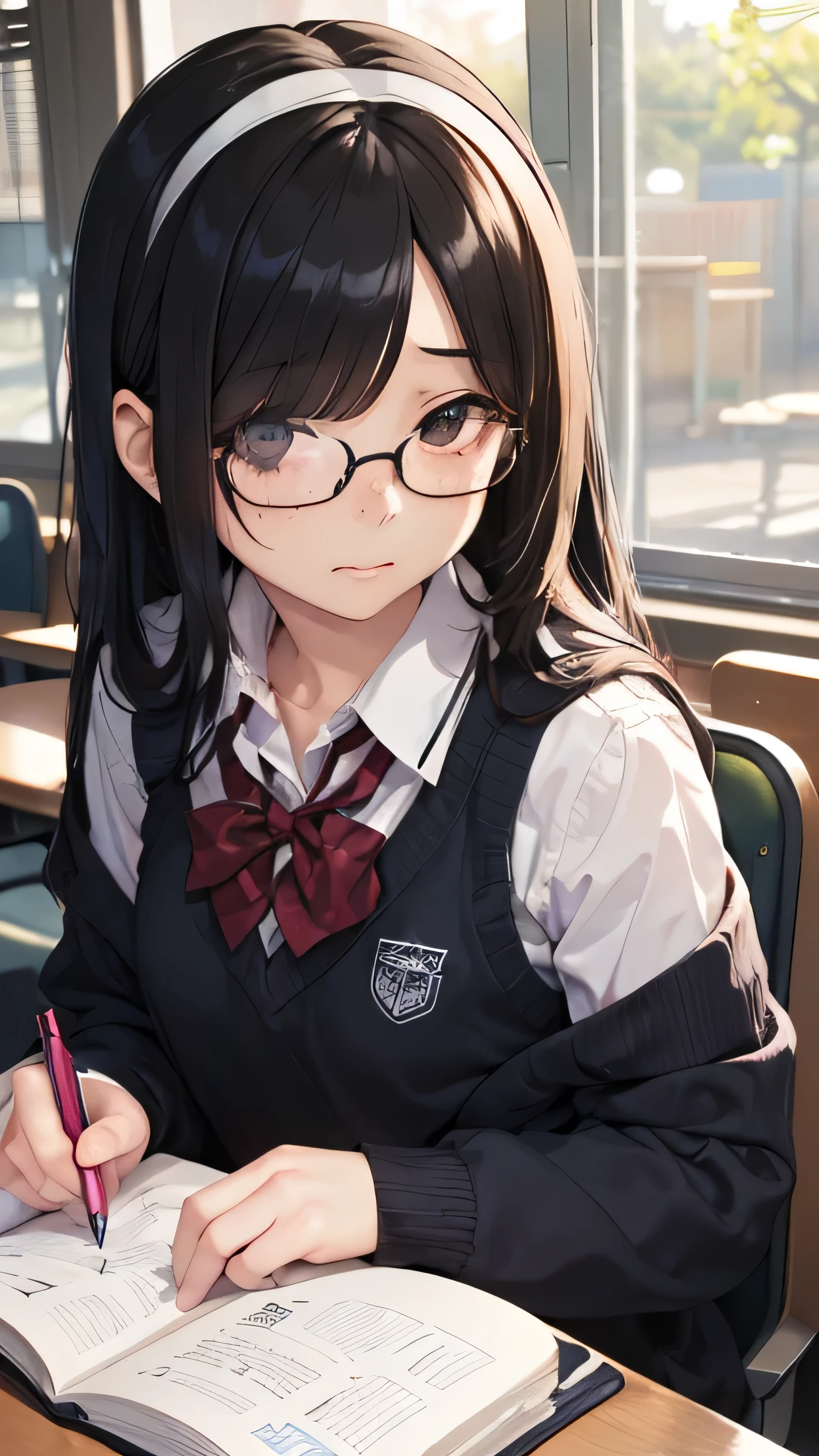One lady,15yo student,(()) ,(((blushed face))), ((), ((close up of face))((I'm opening my mouth)),((Business suits))(Happy Ahe Face),Wet with sweat,(Black hair braid,Frameless glasses)(Classroom)