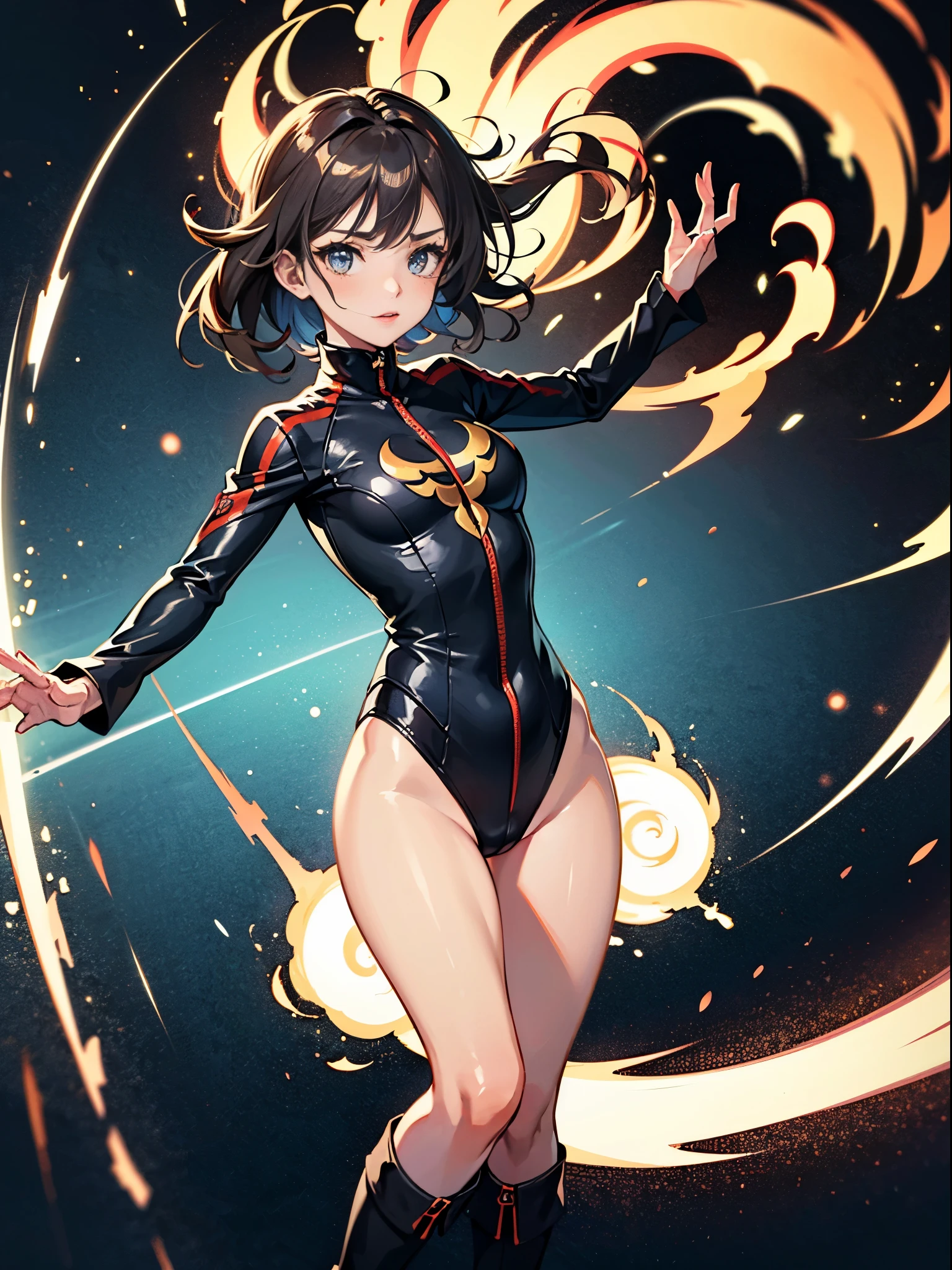 "(best quality,4k,8k,highres,masterpiece:1.2),portraits,medium:superhero,medium:leotard,medium:tornado,beautiful detailed eyes,beautiful detailed lips,extremely detailed eyes and face,longeyelashes,strong and confident pose,bare legs,spinning,windswept hair,flying debris,dynamic movement,cityscape background with tall buildings, dramatic lighting with shadows, intense color palette,high contrast,energetic and powerful pose,city in chaos,superhero emblem on the leotard,vivid colors,shimmering light effects"