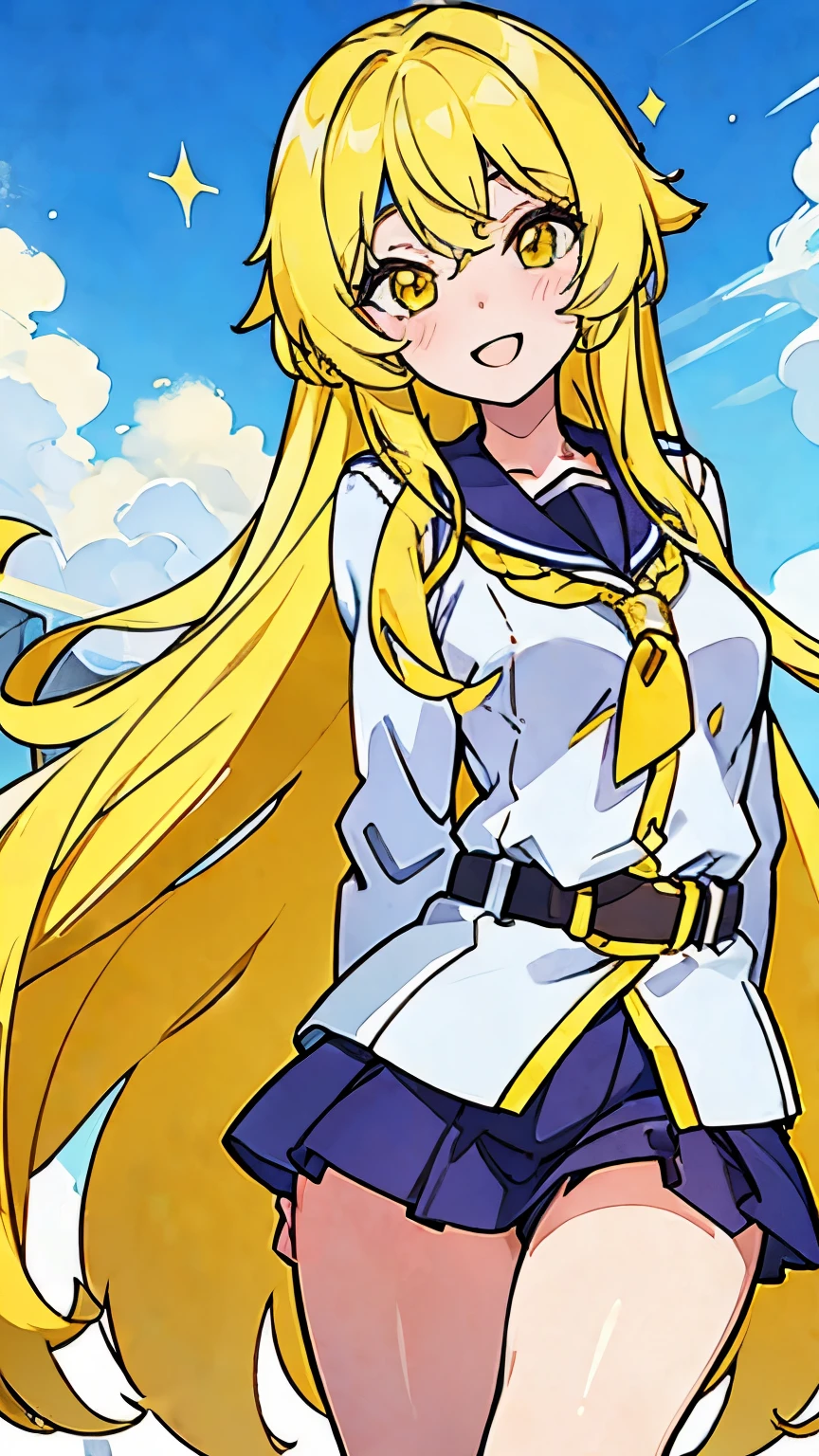 Erika Yumina, teenage girl, yellow long hair, smile, beautiful, sexy