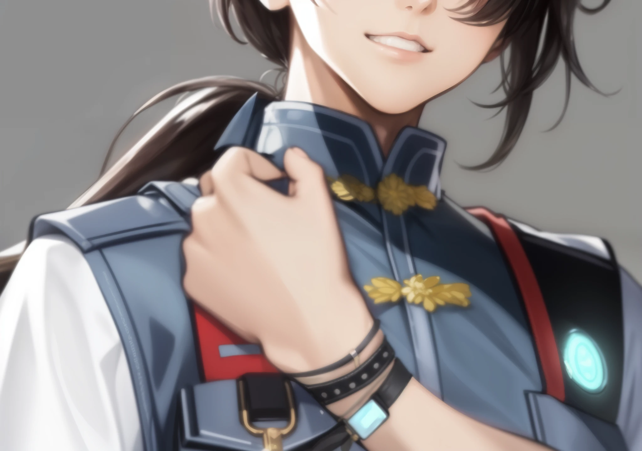 masterpiece, superb, high resolution,handsome guy，rub shoulders，握拳rub shoulders