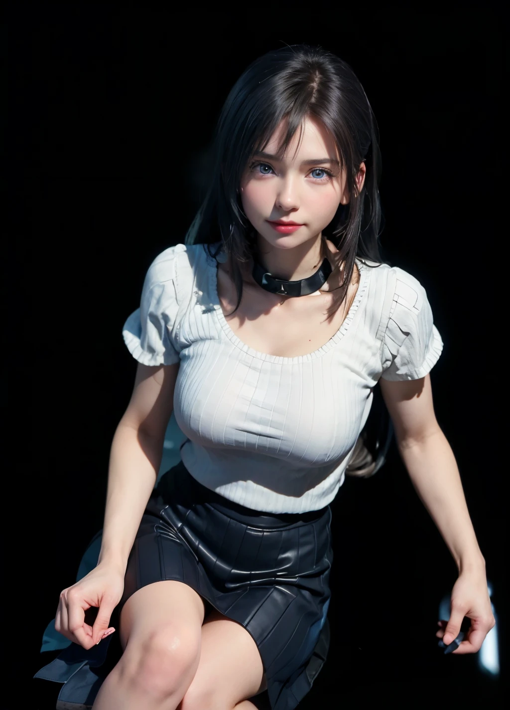 (8k, RAW photo, best quality, masterpiece:1.2), (realistic, photo-realistic:1.37),1 girl, cute, adorable, (blue eyes), light smile, (solo),detailed face, round face, ponytail, slender,  breast, leather jacket, white tshirt, dramatic angle, head tilt, ((head resting on hand)), night lights, neon lights, inside pub, sitting by the window, small head, (facing away), 