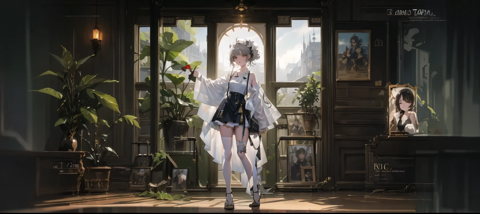 Game UI, Operation interface, Academy of Magic, A little girl, Fashion wear, Sunlight streamed into the hall from the window, Tyndall effect, The characters are beautifully painted, elaborately decorated, full of aura, Sense of ritual, Mystic tantasy, ACGN, (Low saturation:1), Hand-drawn style, Game-style, positive perspective, ultra-wide angle, panoramic, high definition, 16K, fine depiction, high definition aesthetics, exquisite, high detail, high picture quality