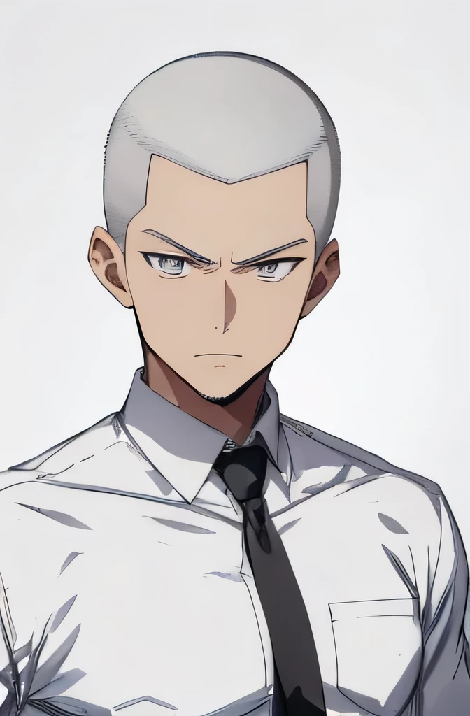 a drawing of a man with white hair and a black shirt, buzz cut, serious expression, 18 years old, muscular, male anime character, detailed anime soft face, male anime style, clean anime outlines, detailed anime face, high detailed face anime, anime character, seinen manga portrait, handsome saitama, anime style character, pointed face and grey eyes, pointed face, as an anime character, manga character, perfect anime face