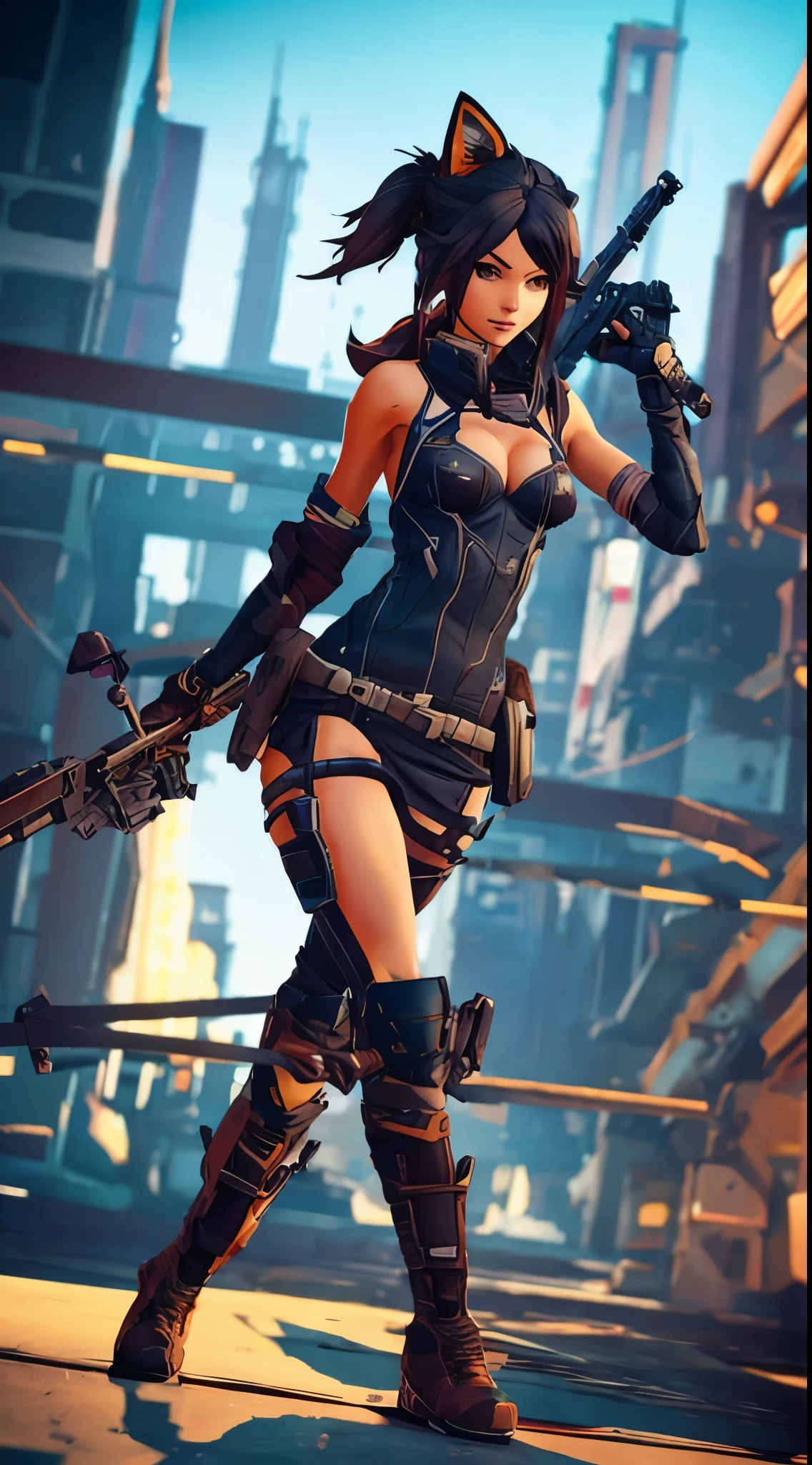 cute cat girl, by Yoji Shinkawa and Guweiz in the style of Borderlands, unreal engine, octane render, depth of field, 8k uhd, raytracing, cinematic lighting